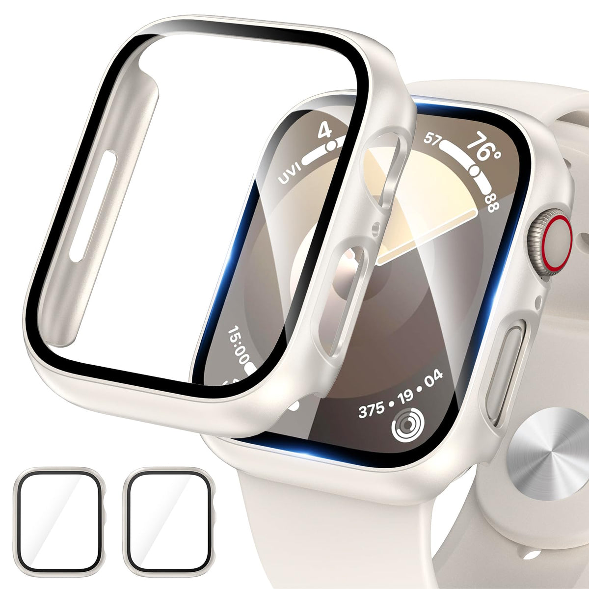 Ewuonu 2 Pack Hard Pc Case For Apple Watch Series 9 Series 8/7 41Mm Screen Protector, Tempered Glass Film Bumper Anti-Scratch Hd