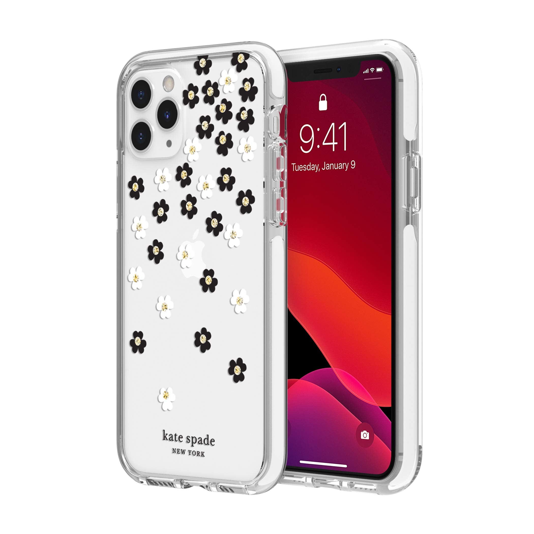 Kate Spade New York Scattered Flowers Case For Iphone 11 Pro   Polyurethane, Shock Absorbent, Defensive Hardshell With White Bumper, Scattered Flowers Gold Gems