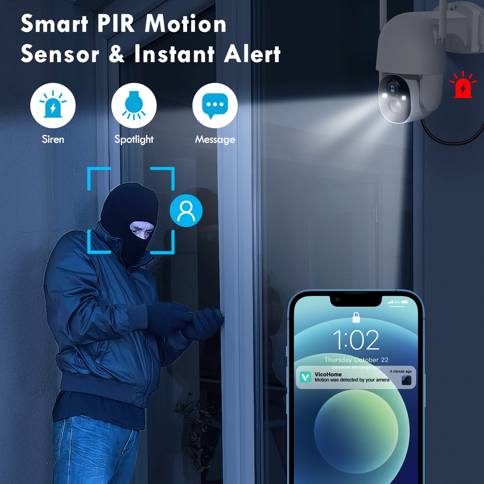 Wireless Cameras For Home/Outdoor Security, Solar Security Cameras Wireless Outdoor 355Ptz, 3Mp 2K Fhd Wifi Camera With Spotligh