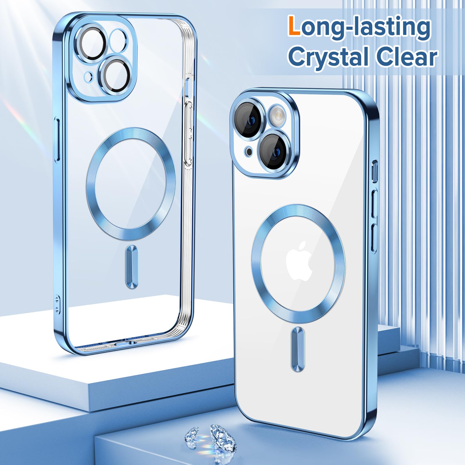 Hython Magnetic Clear Case For Iphone 15 Plus Case With Camera Lens Protector [Compatible With Magsafe] Slim Plating Edge Soft T