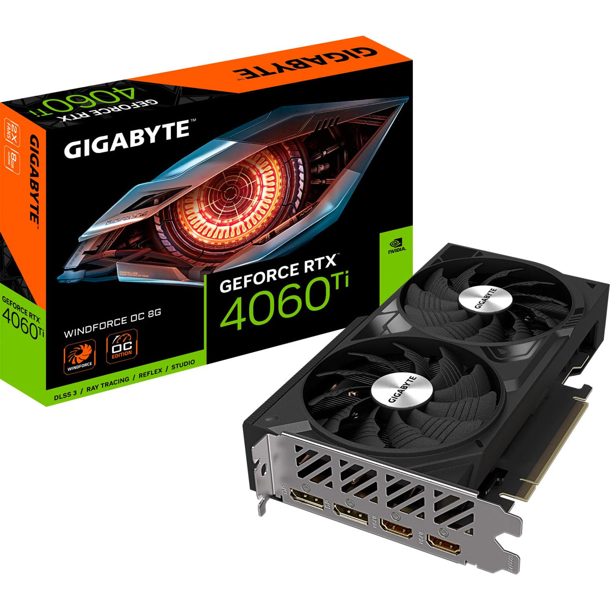 Gigabyte Nvidia Geforce Rtx 4060 Ti Windforce Oc Graphics Card   8Gb Gddr6, 128 Bit, Pci E 4.0, 2550Mhz Core Clock, 2X Dp 1.4, 2