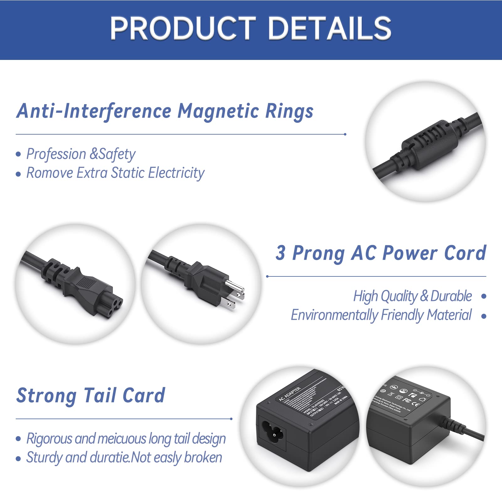 I Ibacase 19V 65W Ac Adapter Power Cord Compatible With Acer Lcd Monitor Sa370 H226Hql And More Series - Replacement Charger