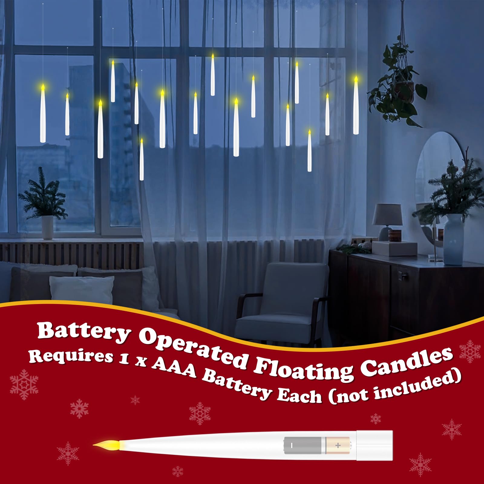 18 Pcs Floating Candles With Wand, Magic Decorations Magic Hanging Candles, Battery Operated Window Candles With Wand Remote, Fl