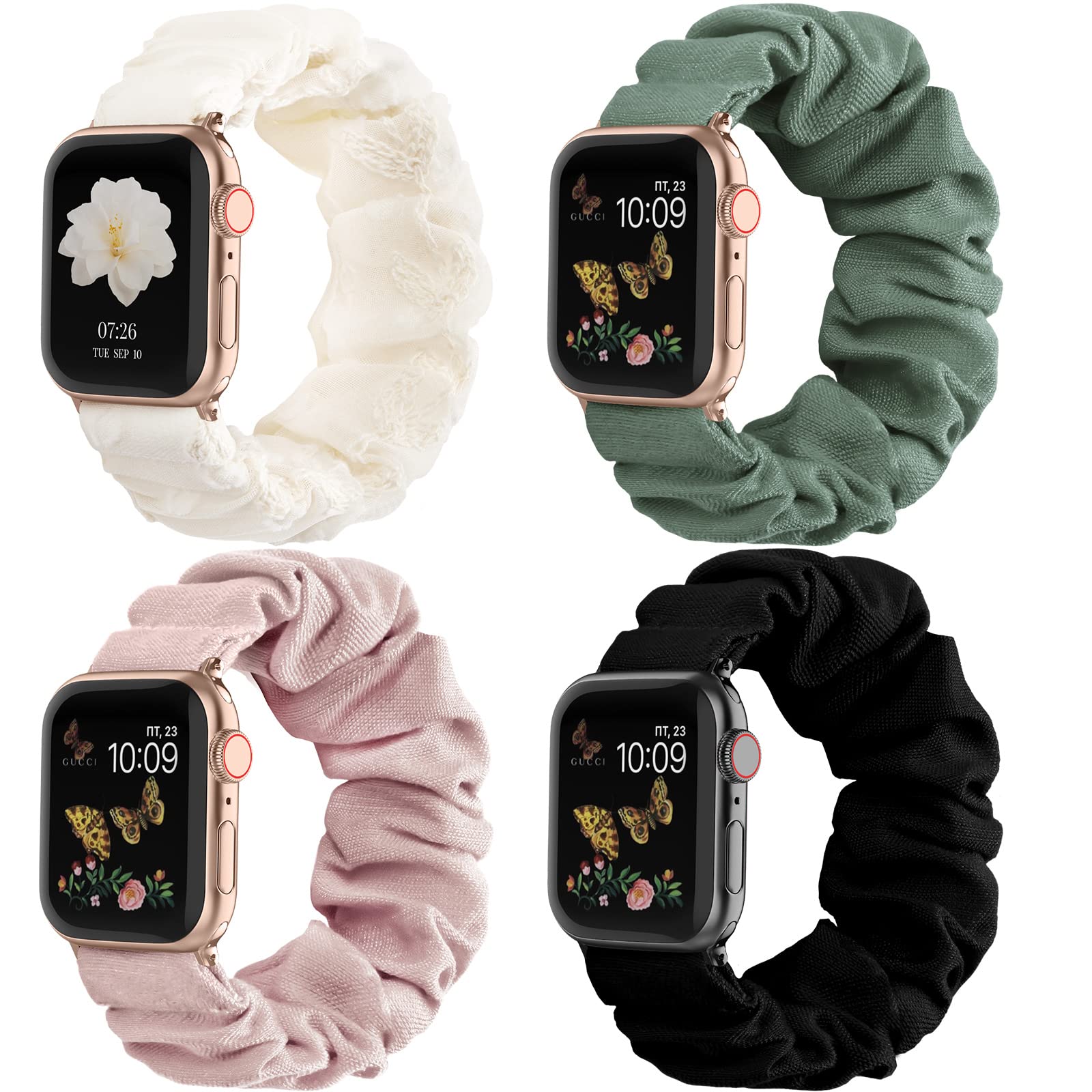 Recoppa Compatible For Apple Watch Band Scrunchie 38Mm 40Mm 41Mm 42Mm 44Mm 45Mm Cute Printed Elastic Solo Loop Bands Women Brace