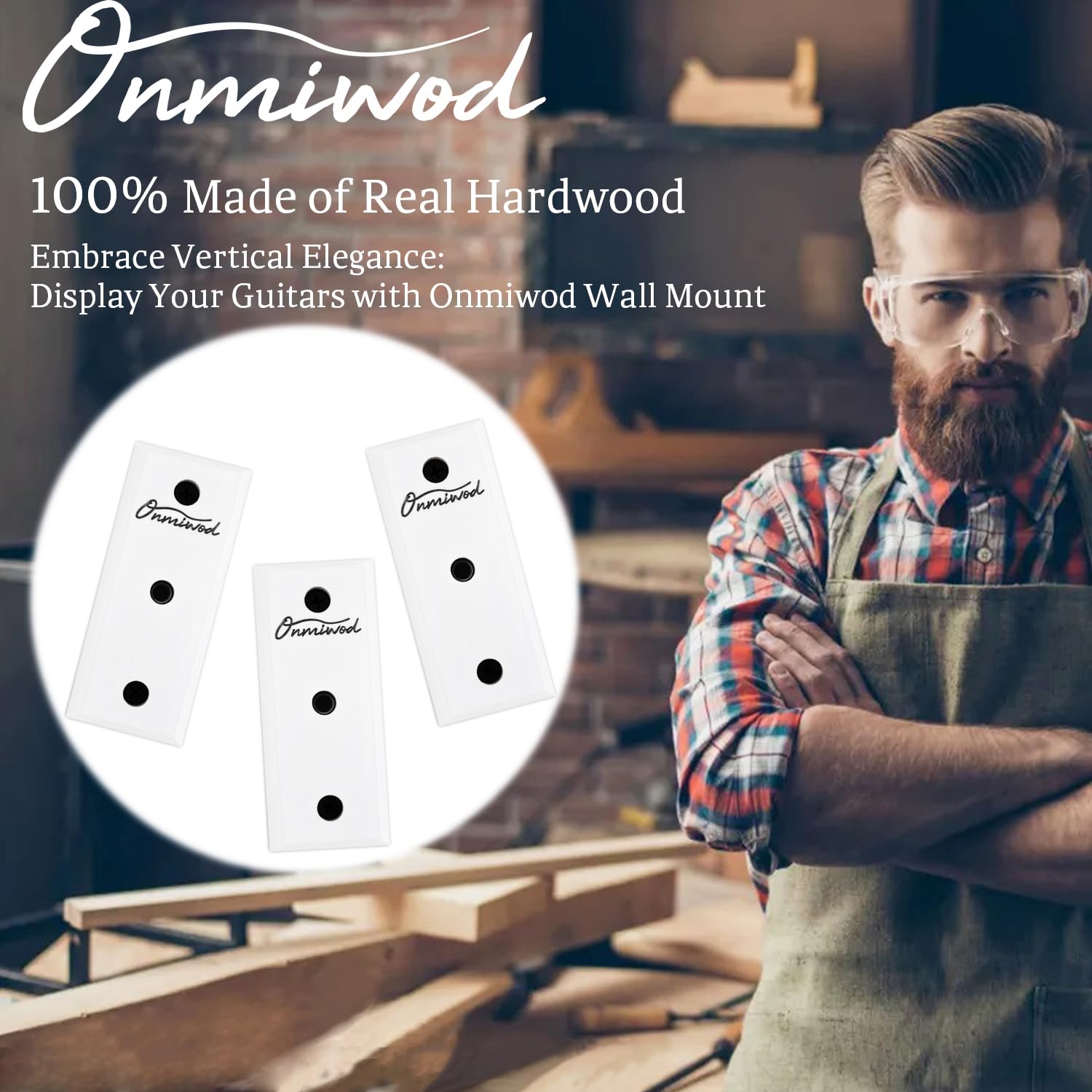 Onmiwod Guitar Wall Mount 3 Pack, White Hardwood Guitar Hanger, U Shaped Guitar Wall Hanger Mount, Guitar Holder Hook Stand Wall