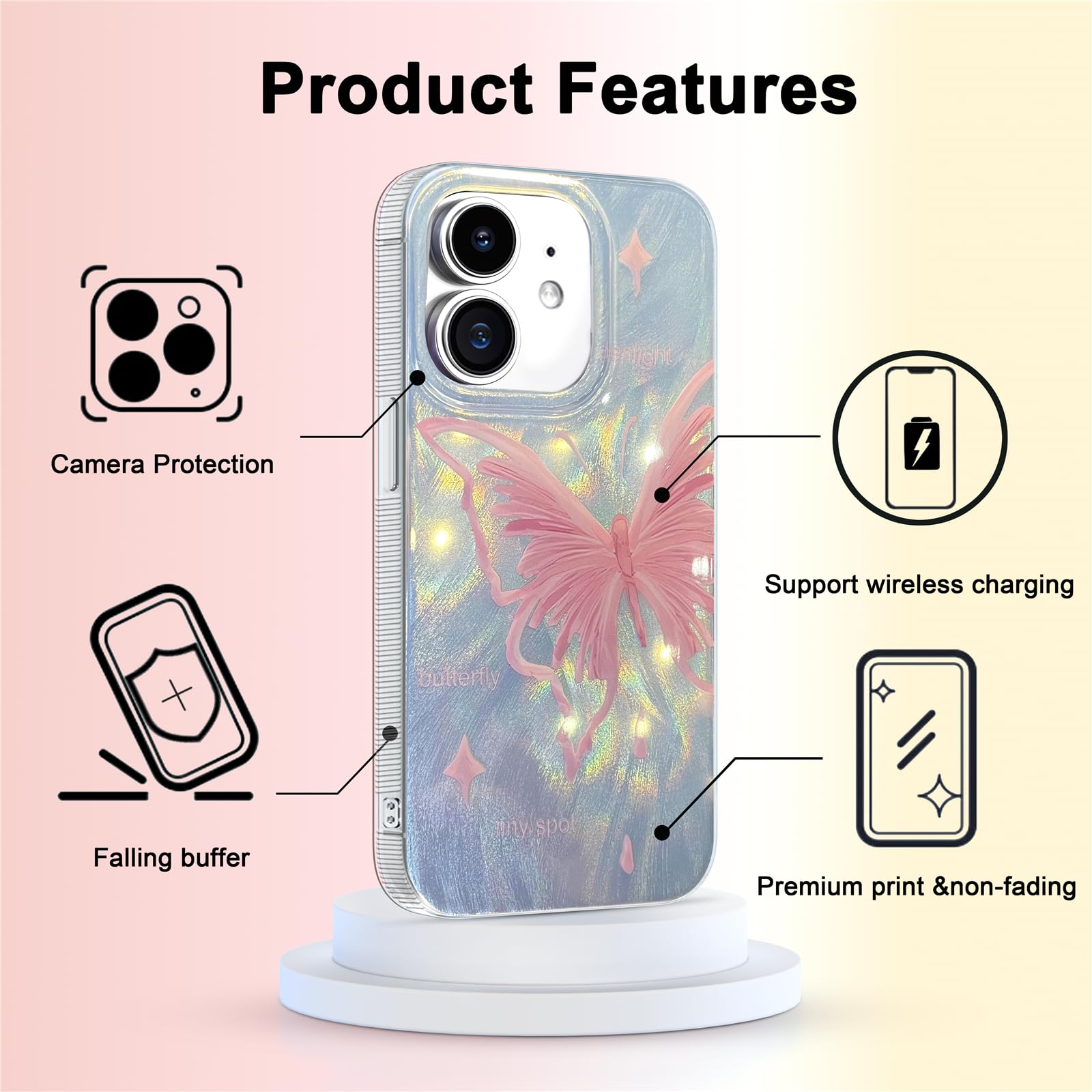 I Mgae In Ar Compact Case For Iphone 11 Pale Pink Butterfly Design,Cute Trendy Soft Slim Tpu Shockproof Protective Phone Cases C