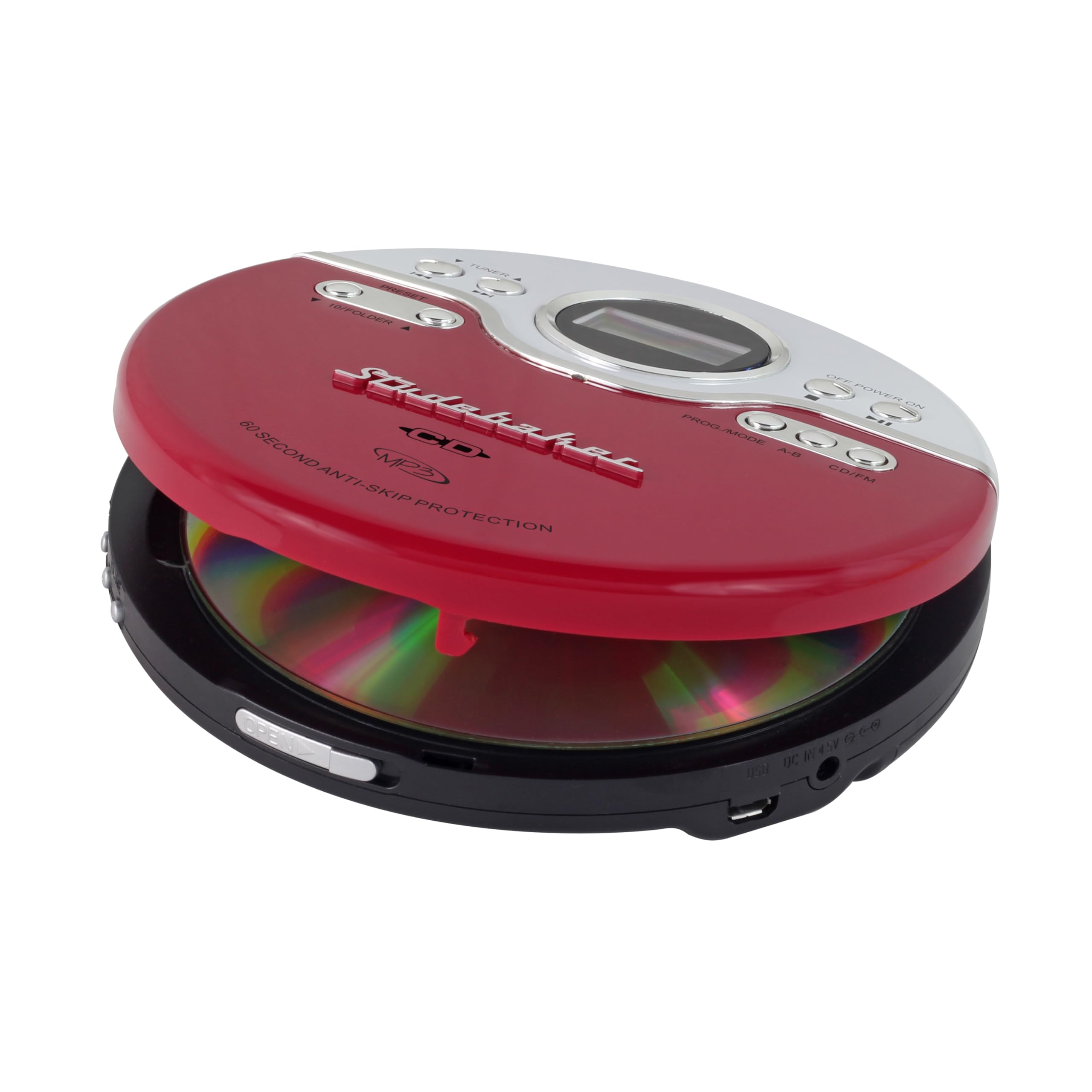 Studebaker Sb3703Rb Joggable Personal Cd/Mp3 Player With Audio Book Compatibility, Bookmark Feature And Fm Pll Radio   Red/Black