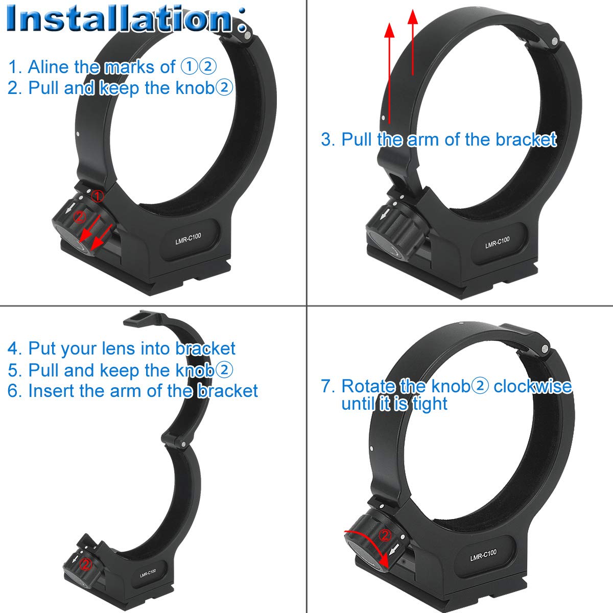 Haoge Lmr C100 Lens Collar Replacement Foot Tripod Mount Ring D For Canon Ef 100Mm F/2.8L Macro Is Usm Lens Built In Arca Type Quick Release Plate