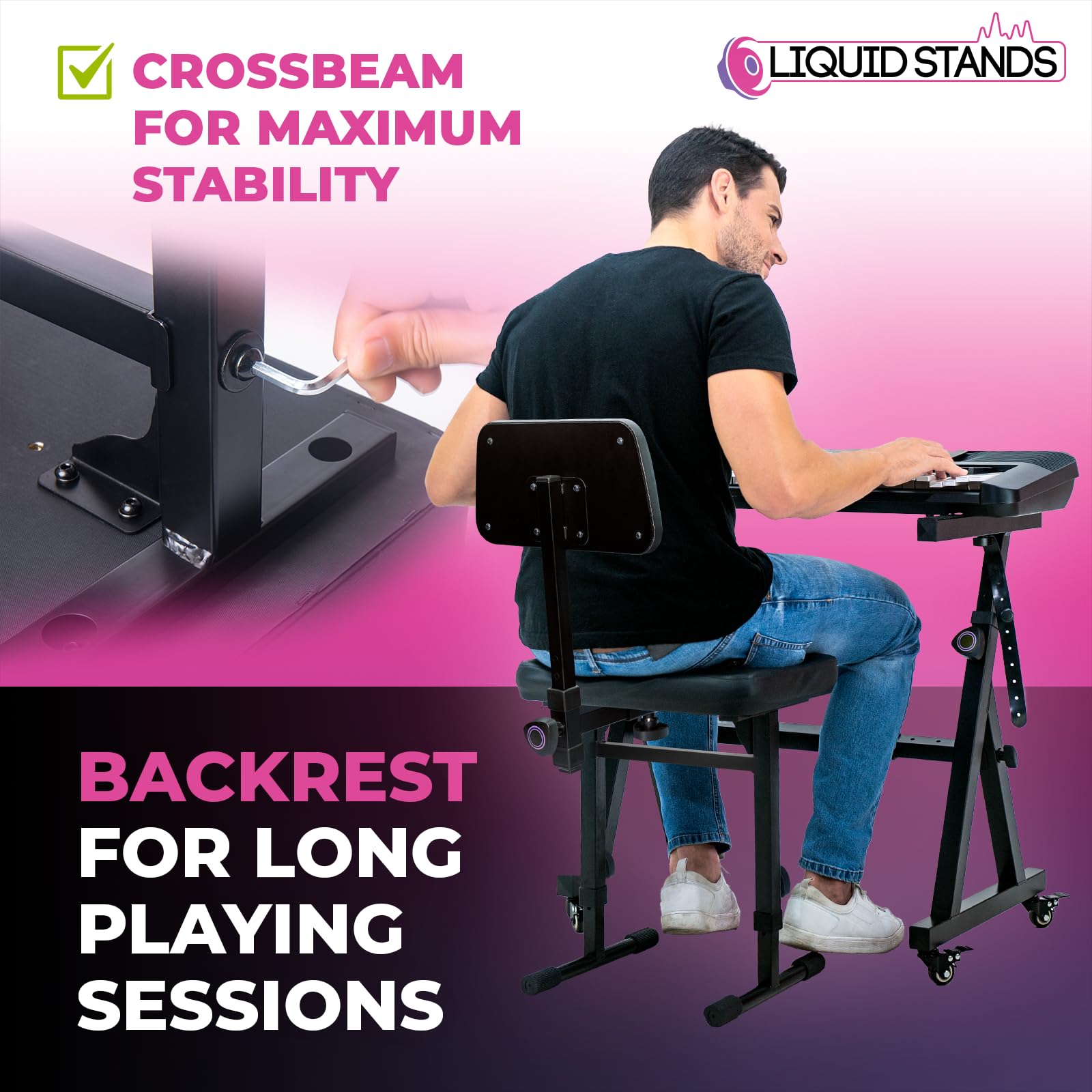 Liquid Stands Piano Bench Adjustable Stool   Music Keyboard Bench With Backrest Seat For Piano Keyboard Stand With Black Padded