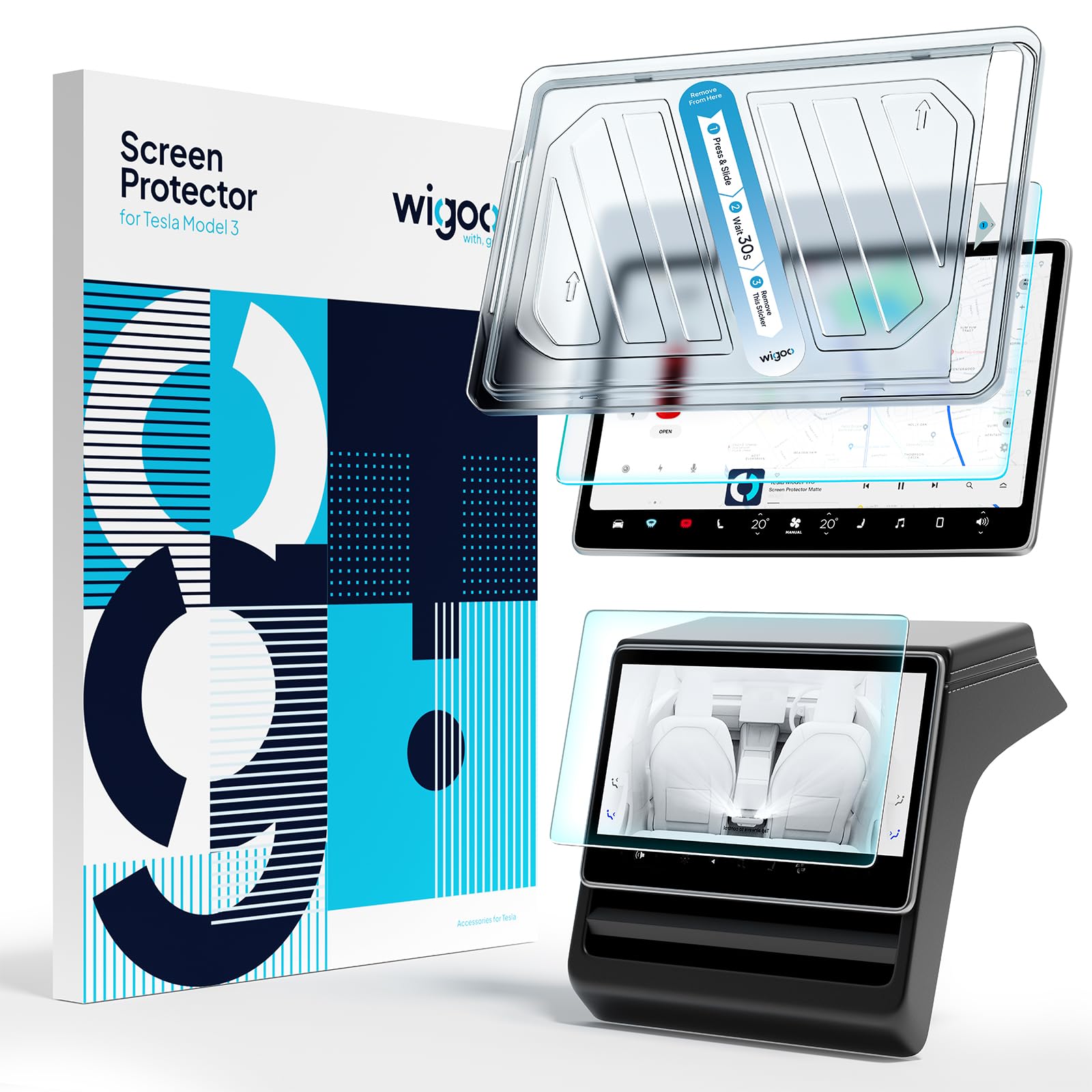 Wigoo 2024 Tesla Model 3 Screen Protector [No More Glare & Fingerprint] Tesla Model 3 2024 Accessories, 9H Tempered Glass Protec