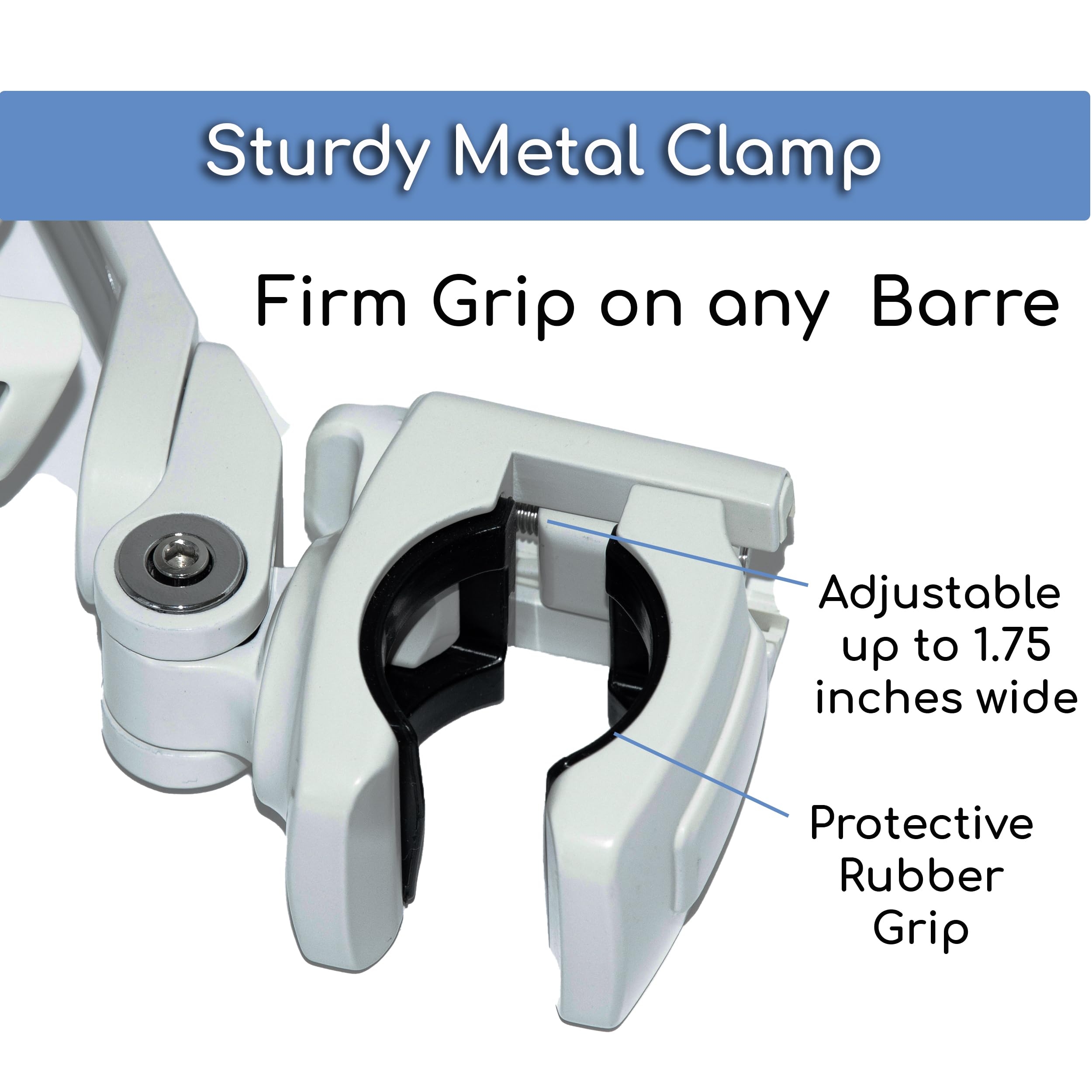 Booty Kicker Tablet Holder With Round Clamp Clamps To 1.25''   1.75'' Barre | Sturdy Metal, Stable Base | Adjusts Firmly And Sec