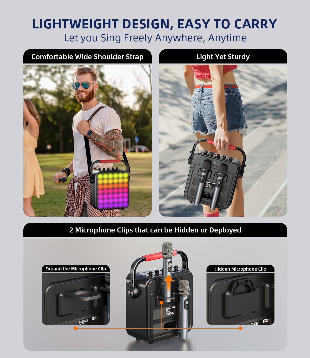 Karaoke Machine For Adults & Kids With Full Screen Led Lights, Portable Bt Speaker With 2 Microphones, Bass/Treble Adjustment, S