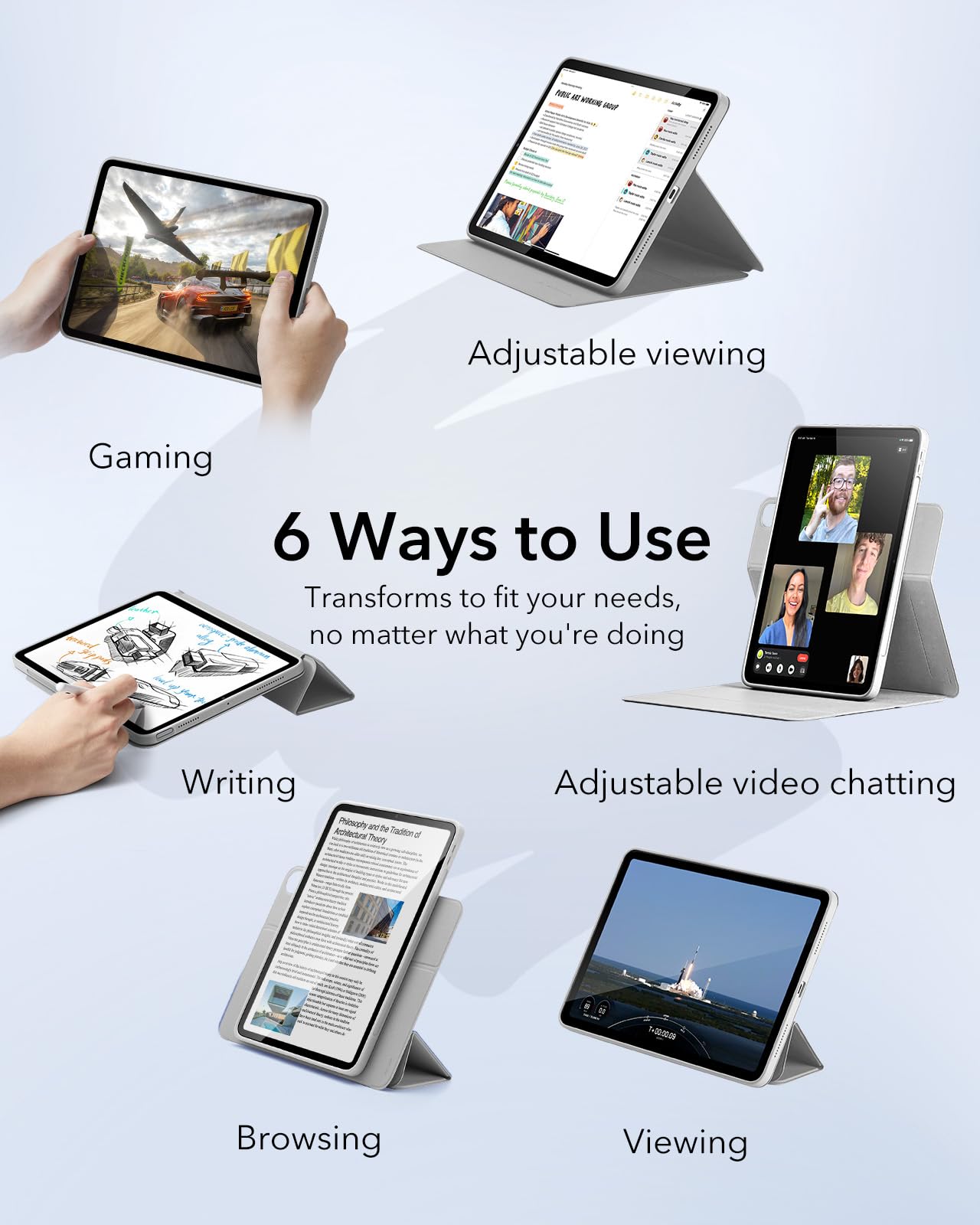 Esr For Ipad Air 11 Inch Case (2025) M3/M2, Ipad Air 7Th/6Th/5Th/4Th Generation Case (2024/2022/2020) 10.9 Inch With Pencil Holder, Removable Magnetic Cover, Vertical Stand, Rebound 360 Series, Grey