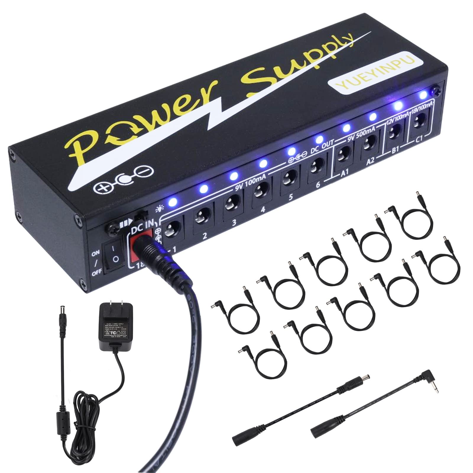 Yueyinpu Power Supply For Guitar Effect Pedals 10 Isolated Dc Output 9V/12V/18V For Effect Pedal With Separate Short Circuit Pro