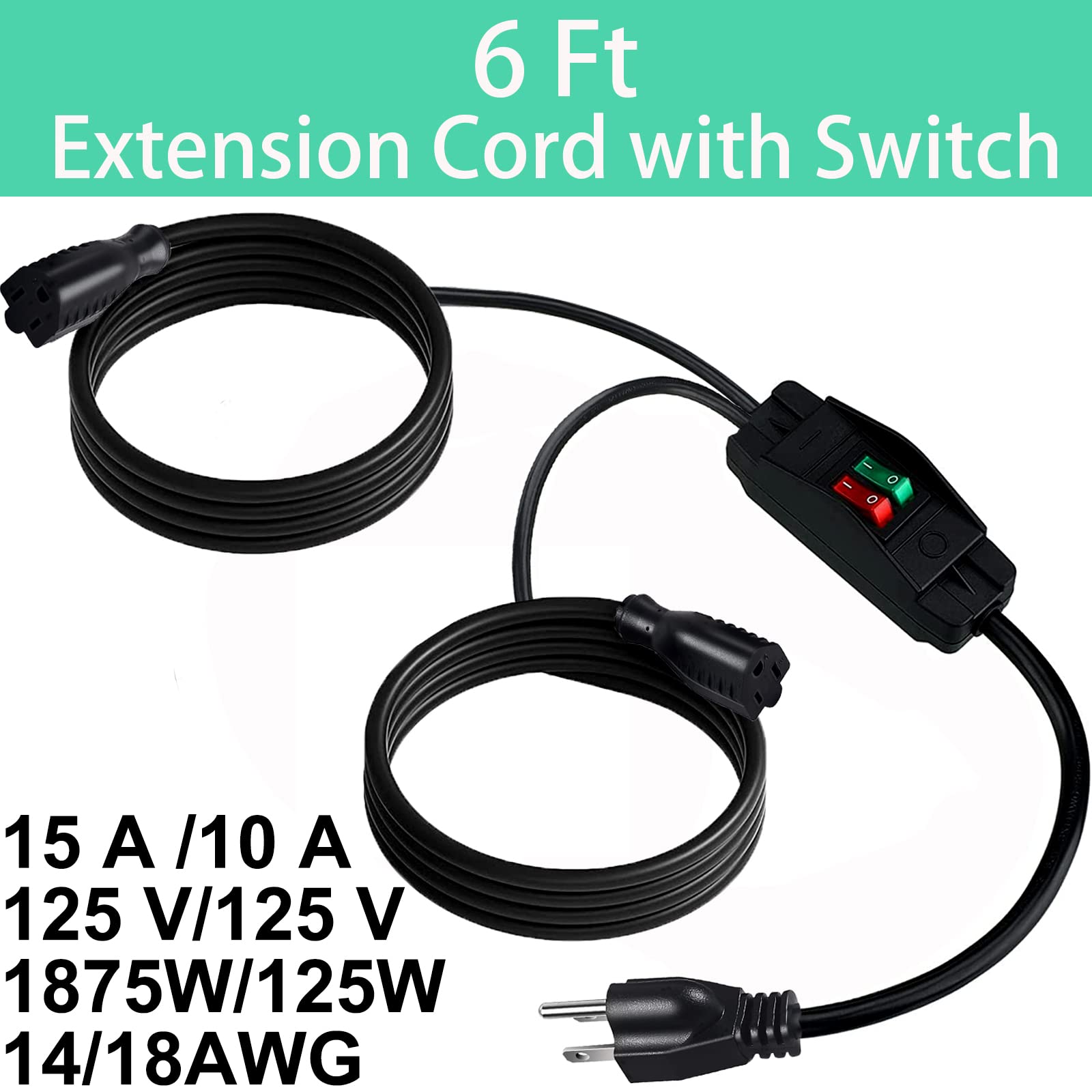 Makevivi 2 Way Extension Cord With On/Off Switch 3 Prong Outdoor Extension Cord Splitter, Heavy Duty Extension Cord With Sjtw 14