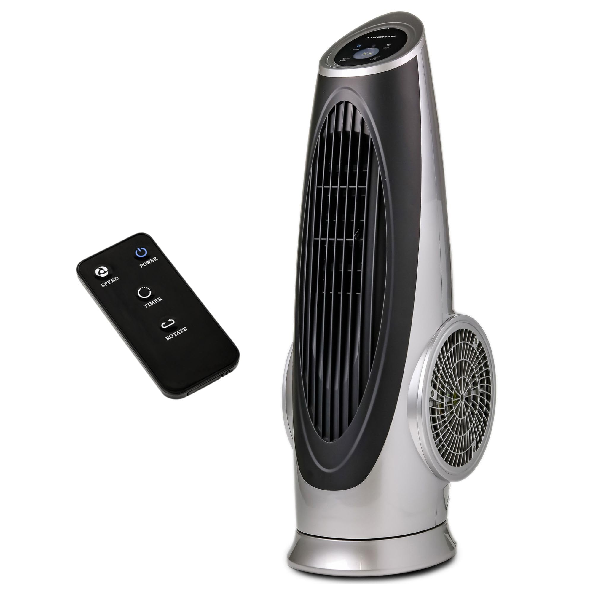 OVENTE Oscillating Tower Fan with Remote Control, 3-Speed LCD Panel & 8H Timer, 30.5 Quiet & Bladeless Indoor Standing Floor Fan