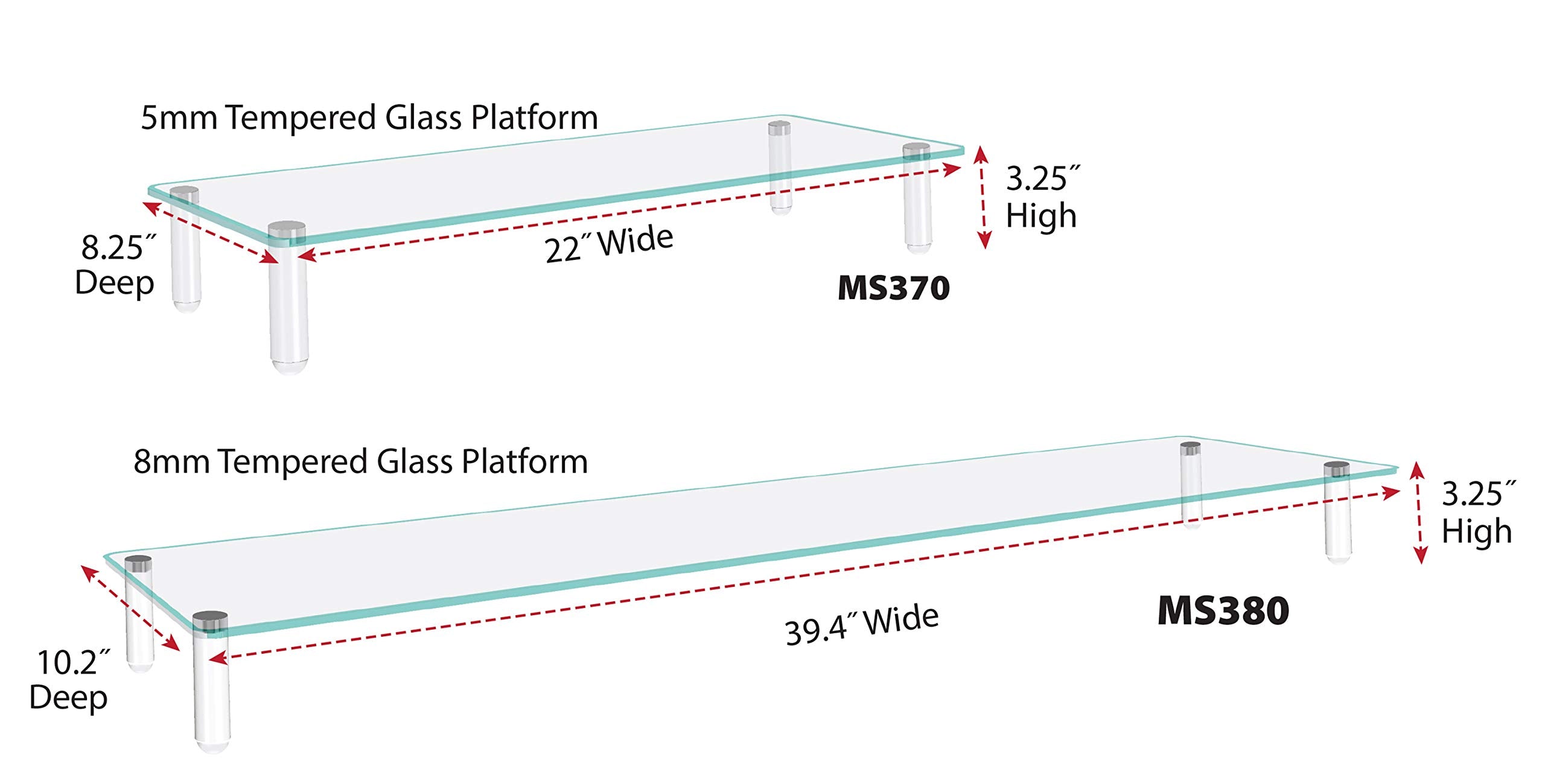 Kantek Glass Monitor Riser, 22' X 8.25' X 3.25', Clear, Supports 40 Lbs