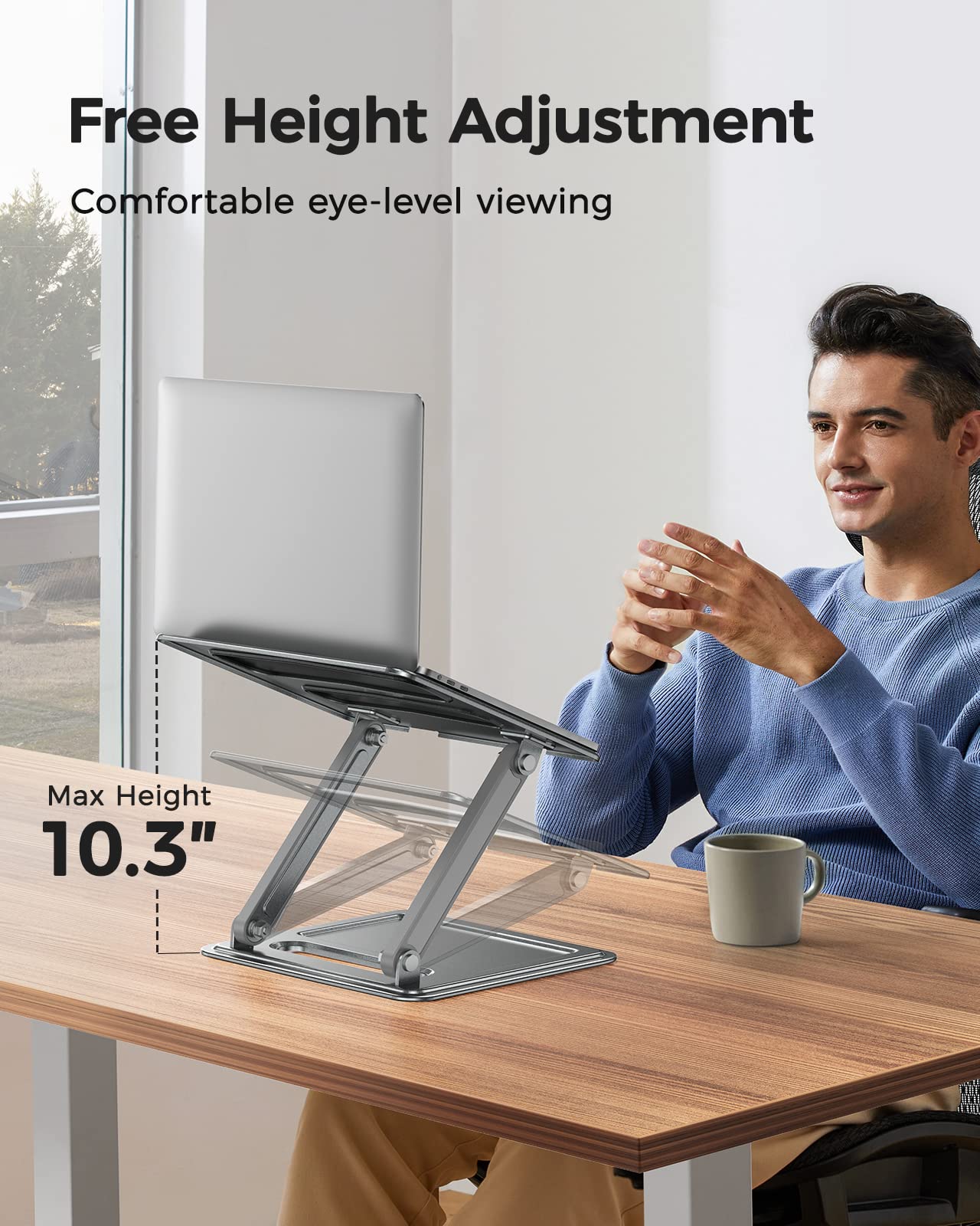 Loryergo Adjustable Laptop Stand, Portable For 17.3Inch Laptops, Holds Up To 17.6Lbs, Ergonomic Posture & Heat Dissipation   Gra