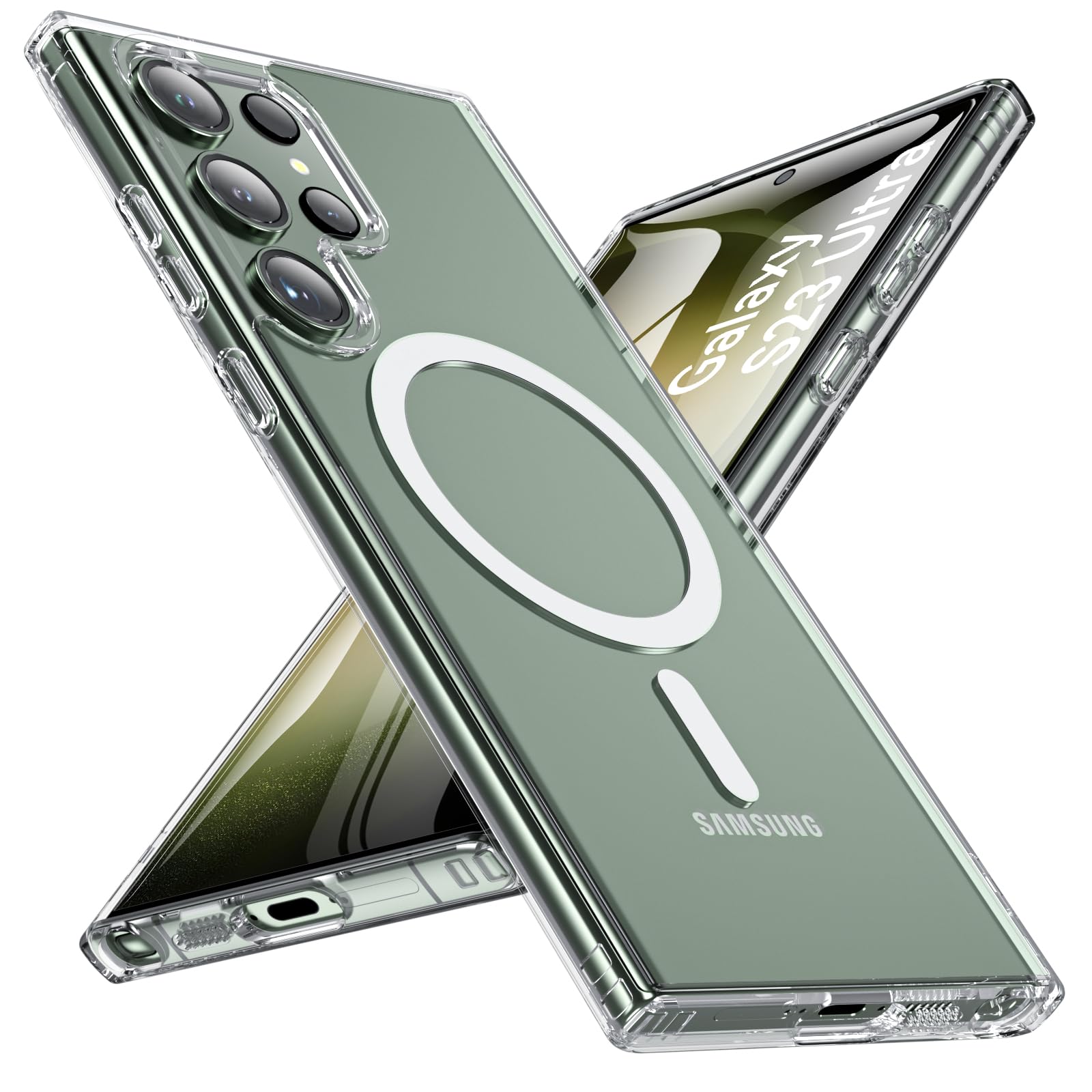 Owkey For S23 Ultra Case 6.8'', Magnetic Samsung Galaxy S23 Ultra Case For Magsafe, [Shockproof Military] Transparent Back Slim