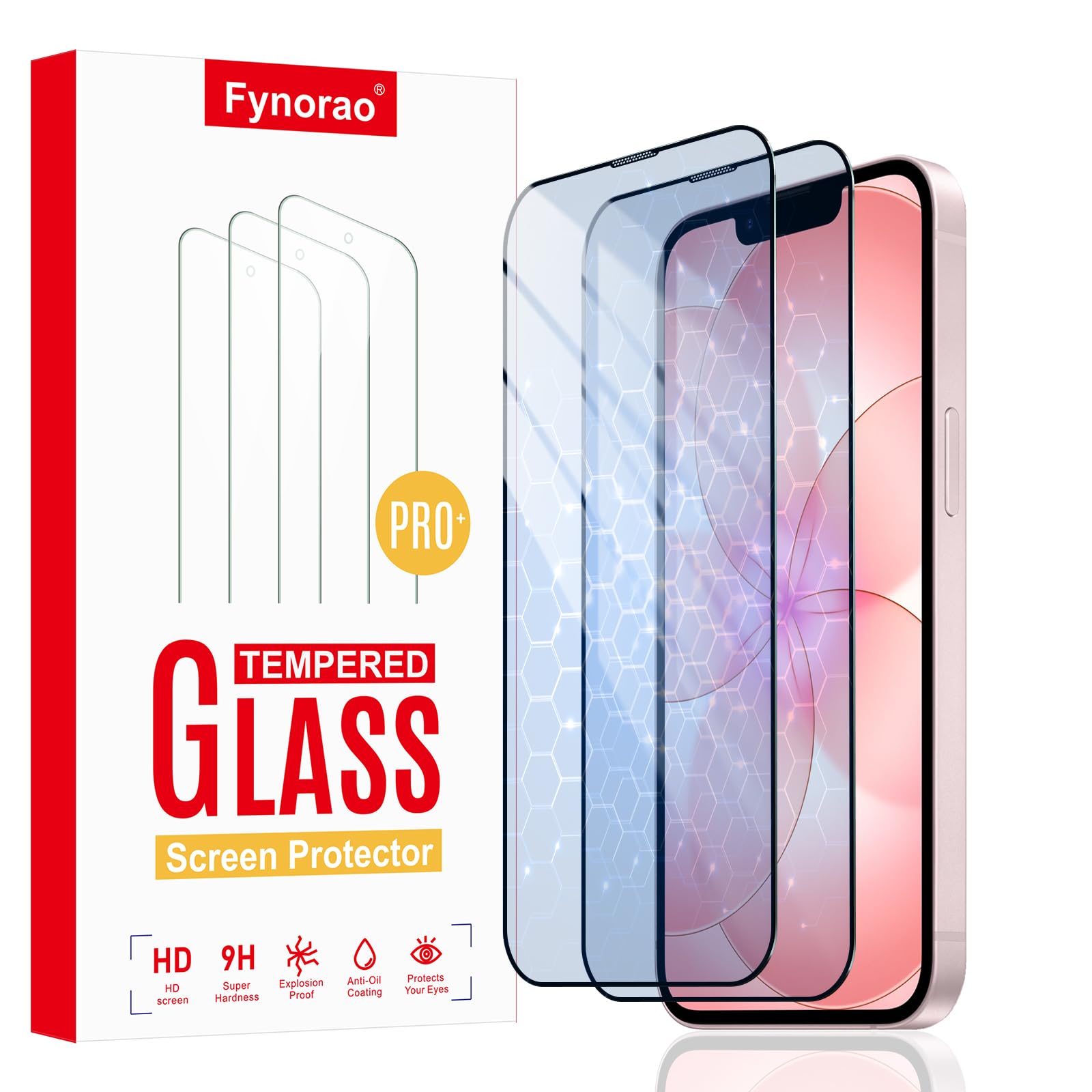 2-Pack Anti-Blue Light Screen Protector for iPhone 17e/16e/13 Pro/13/14, Gradient Colorful Tempered Glass Film, Eye Protection, 
