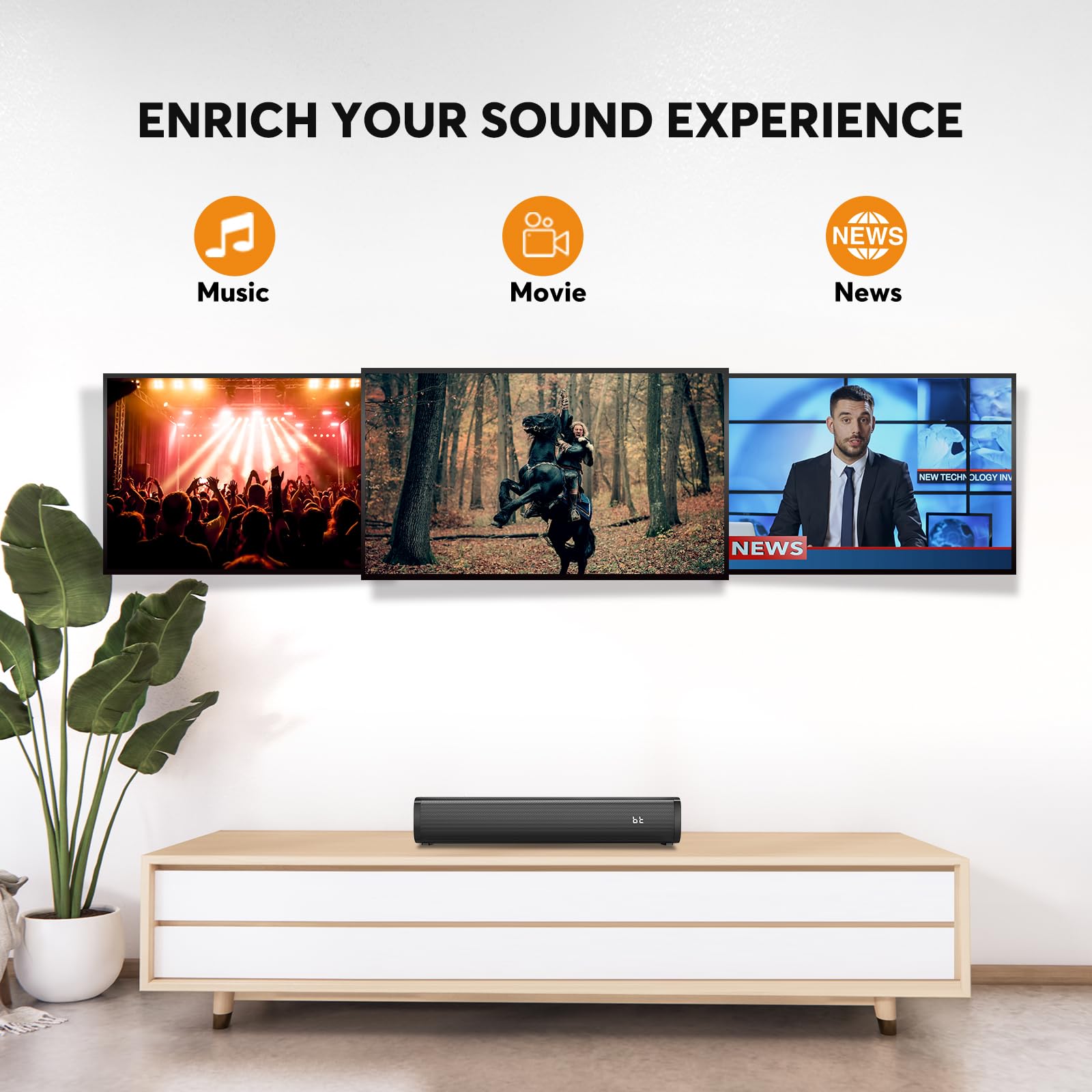 Wohome 2.1Ch Small Sound Bars For Tv With 6 Levels Voice Enhancement, Built-In Subwoofer, 16 Inches Bluetooth 5.3 Soundbar Speak
