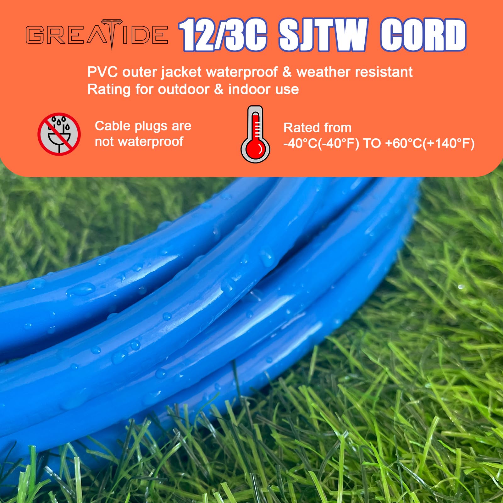 Greatide Outdoor Extension Cord With Lighted End, 12 Gauge Heavy Duty Extension Cord 50 Ft, 3 Prong Grounded 15 Amp Extension Co