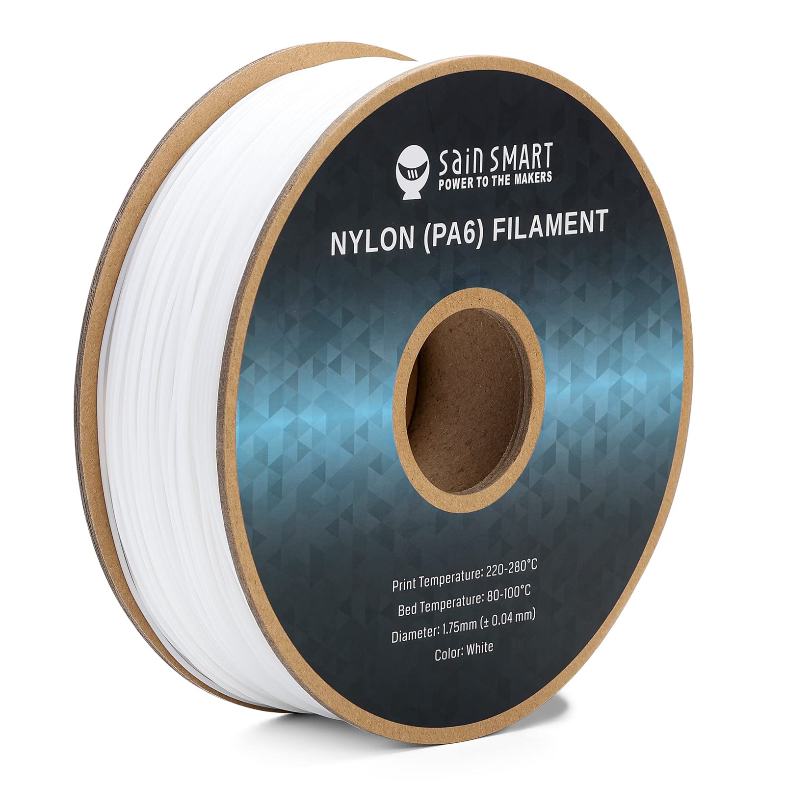 Sainsmart Pa6 Nylon Filament 1.75Mm 3D Printer Filament, 1Kg Cardboard Spool(2.2Lbs), Dimensional Accuracy +/  0.04 Mm, White