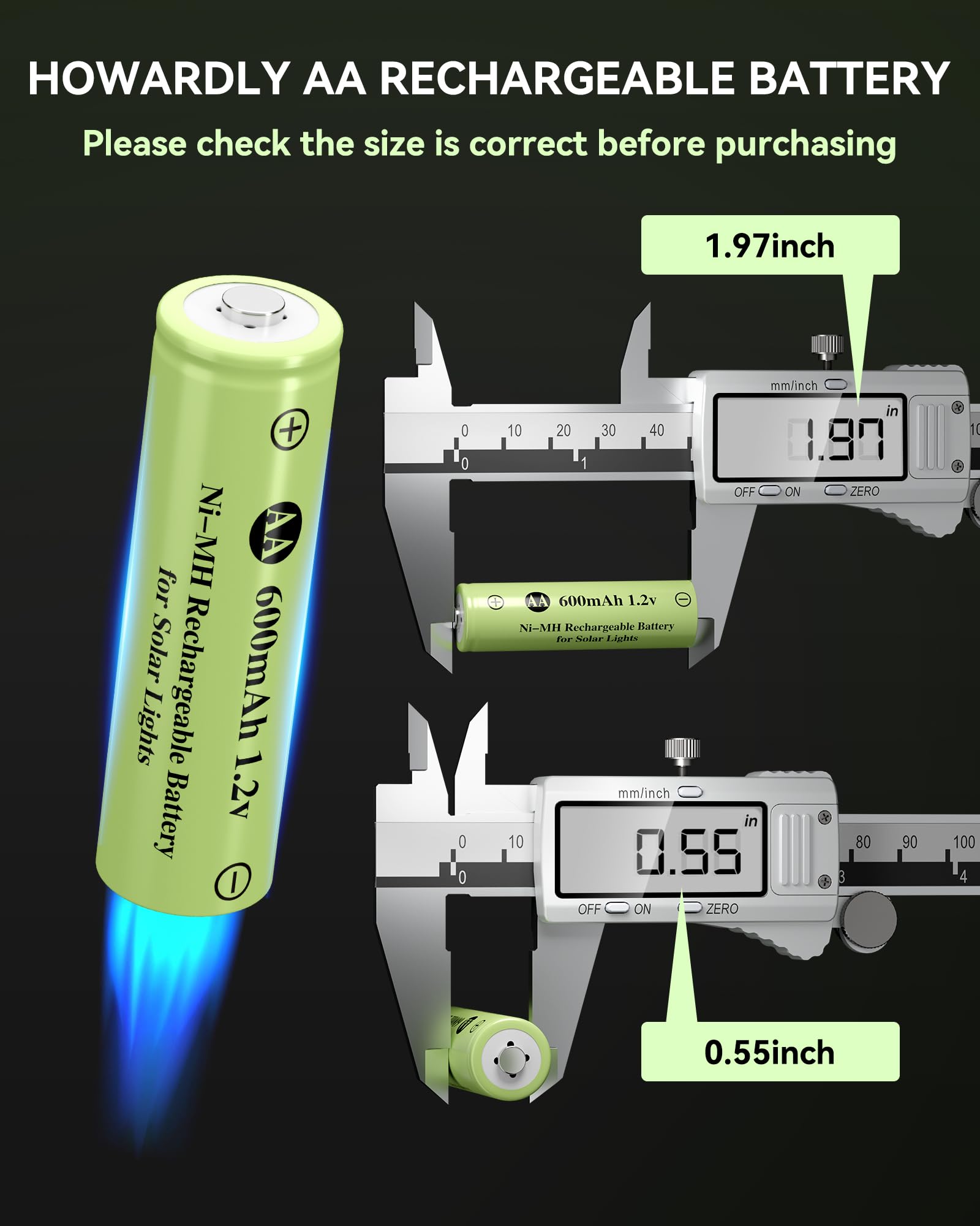 Howardly Ni-Mh Aa 600Mah 1.2V Rechargeable Battery For Solar Lights, Aa 1.2V Rechargeable Battery Pre-Charged, Low Self - Discha