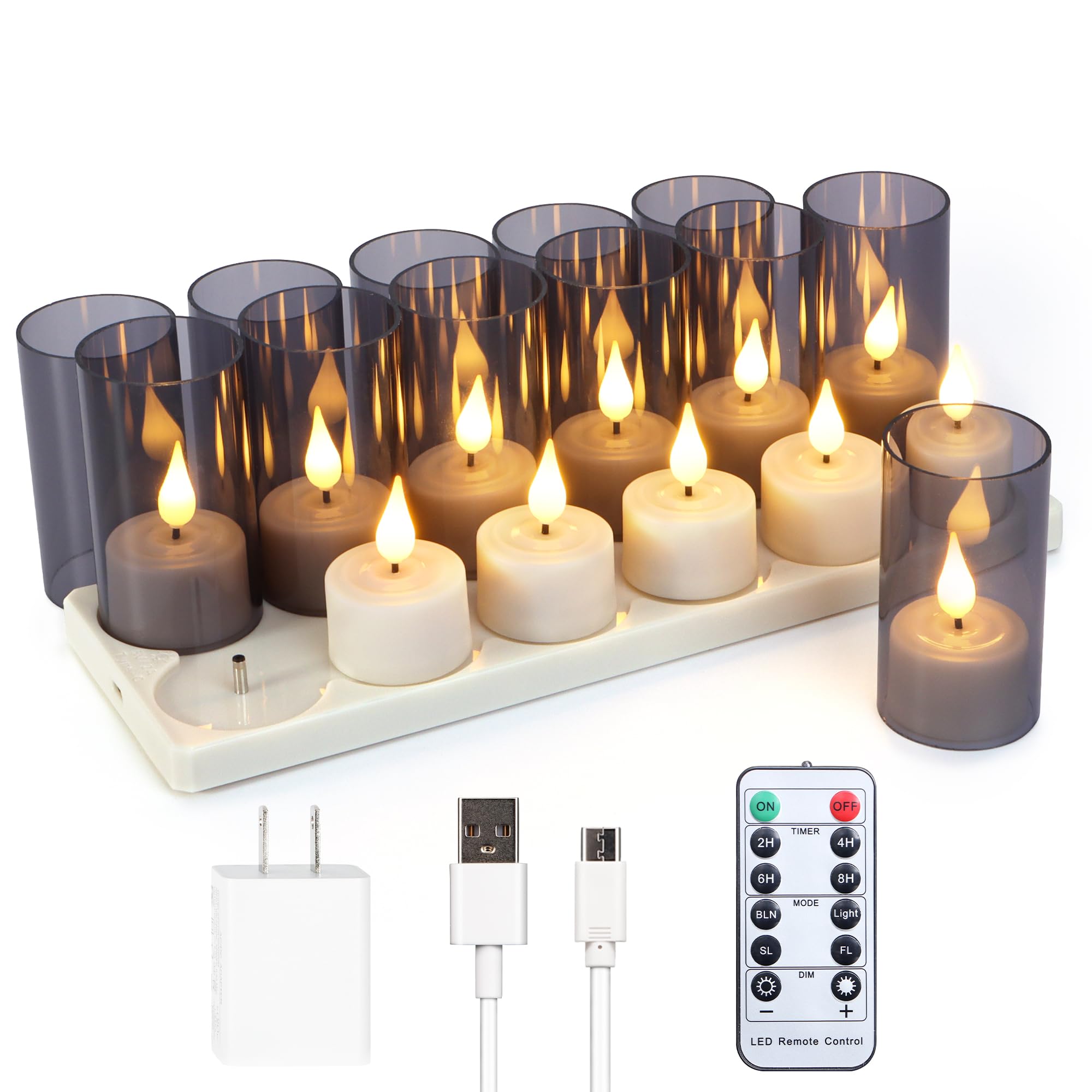 Yunsheng Rechargeable Flameless Tea Lights Candles With Remote Timer & Charging Base, 12Pcs Battery Operated Led Votive Candles
