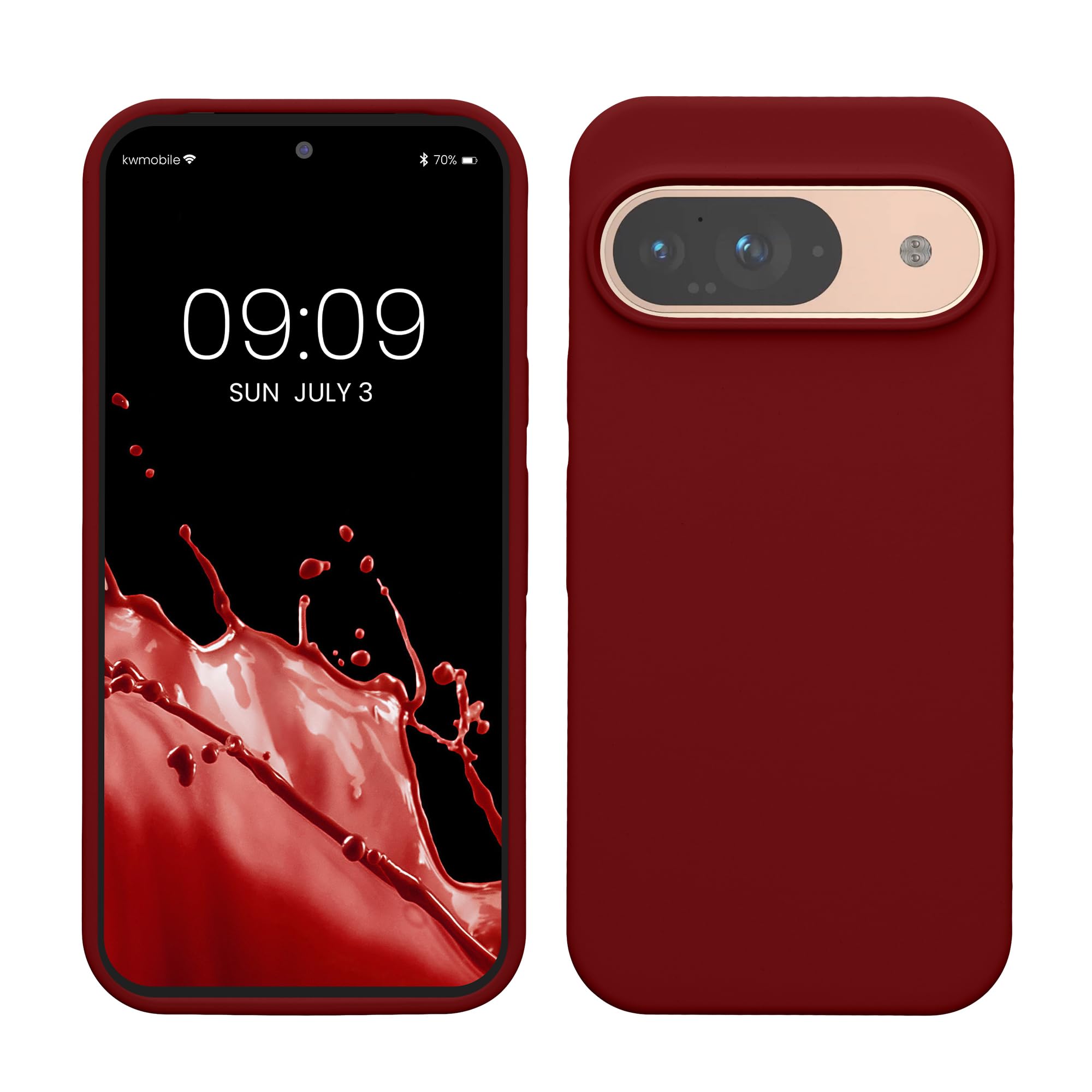kwmobile Case Compatible with Google Pixel 9 / Pixel 9 Pro Case - TPU Silicone Phone Cover with Soft Finish - Rhubarb Red