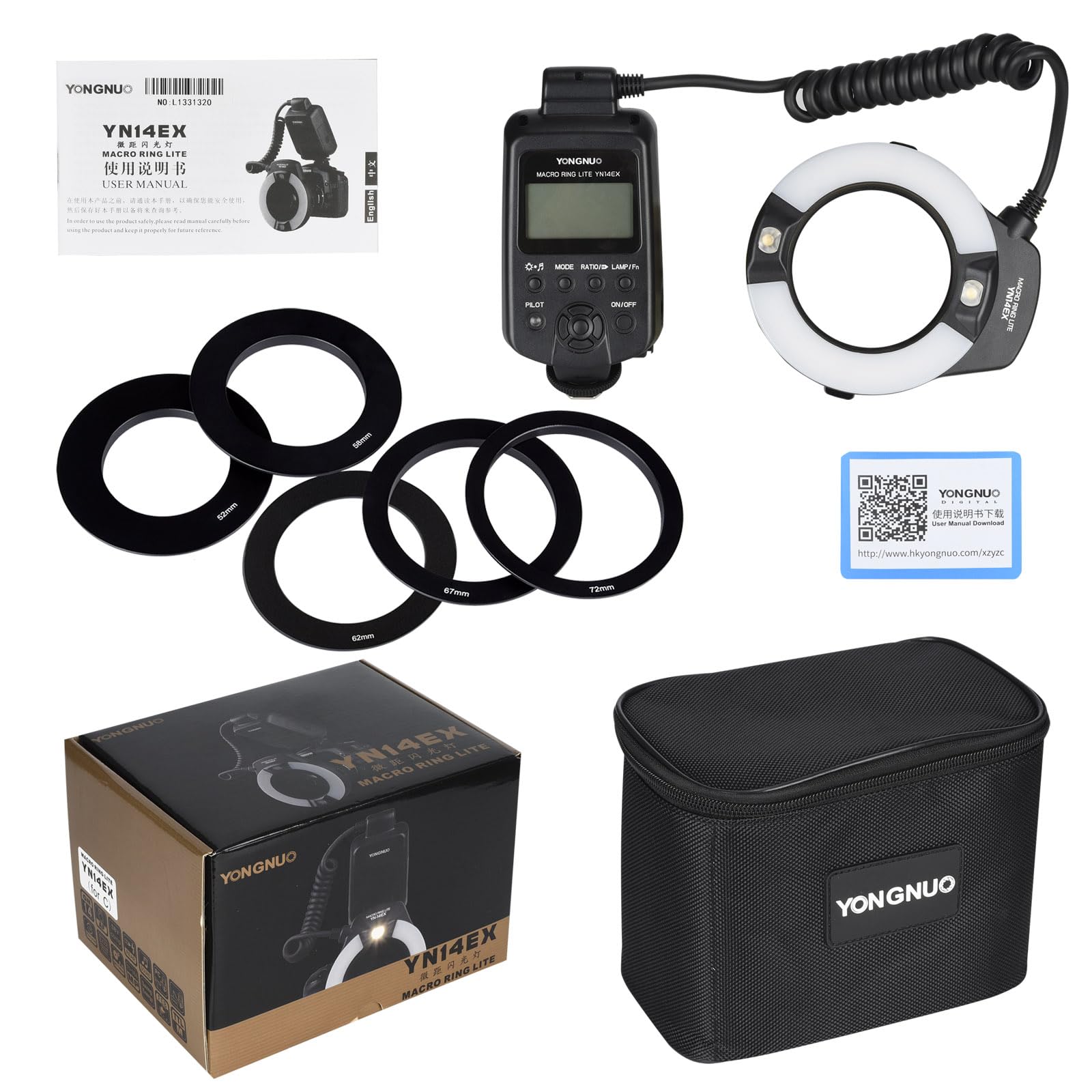 Yongnuo Yn-14Ex Yn14Ex Ttl Macro Ring Flash, Led Flash Light With Adapter Ring For Canon Eos Dslr Cameras, As Canon Mr-14Ex