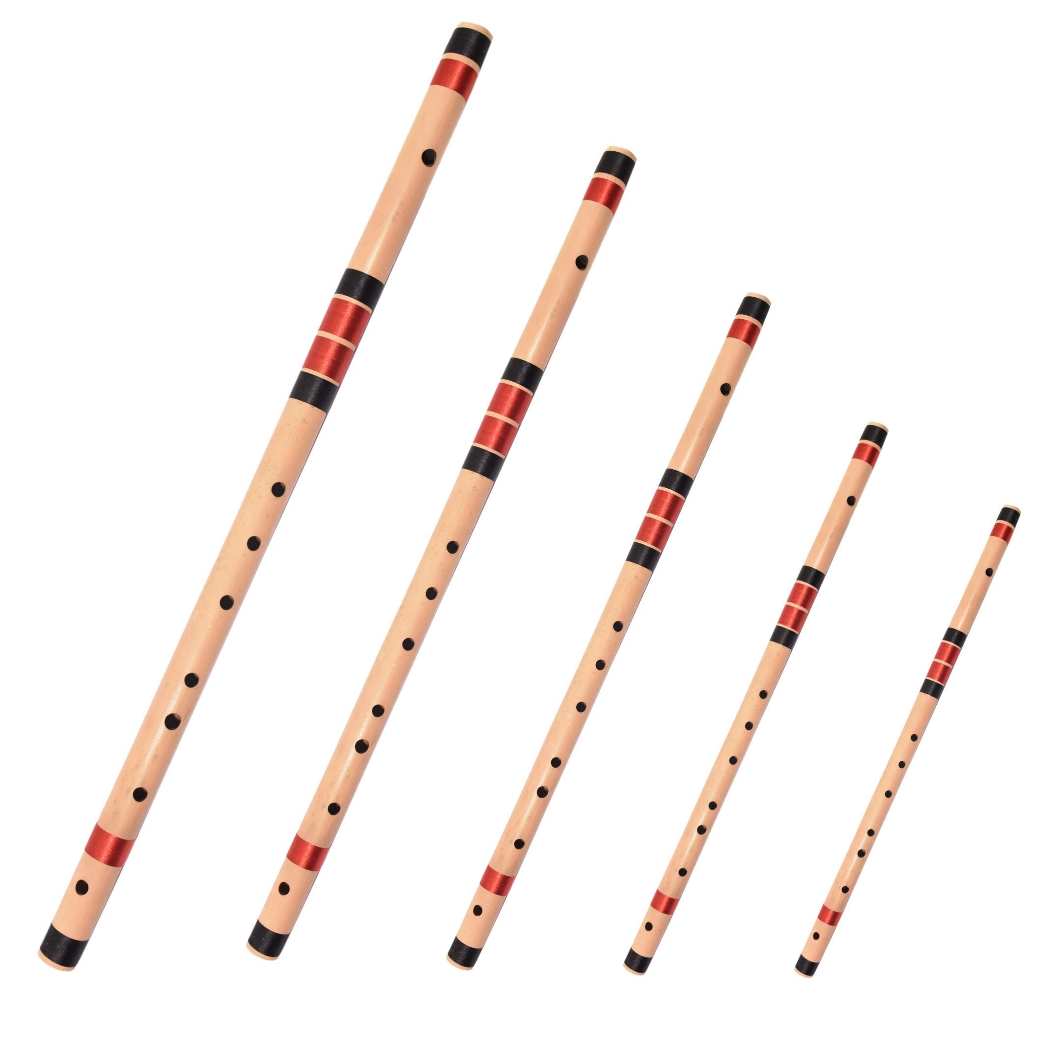ShivZ Muzic Flutes, Set Of 5 Base, Premium Bansuri, B, A#, A, G# & G (With Written Manual & Bag)
