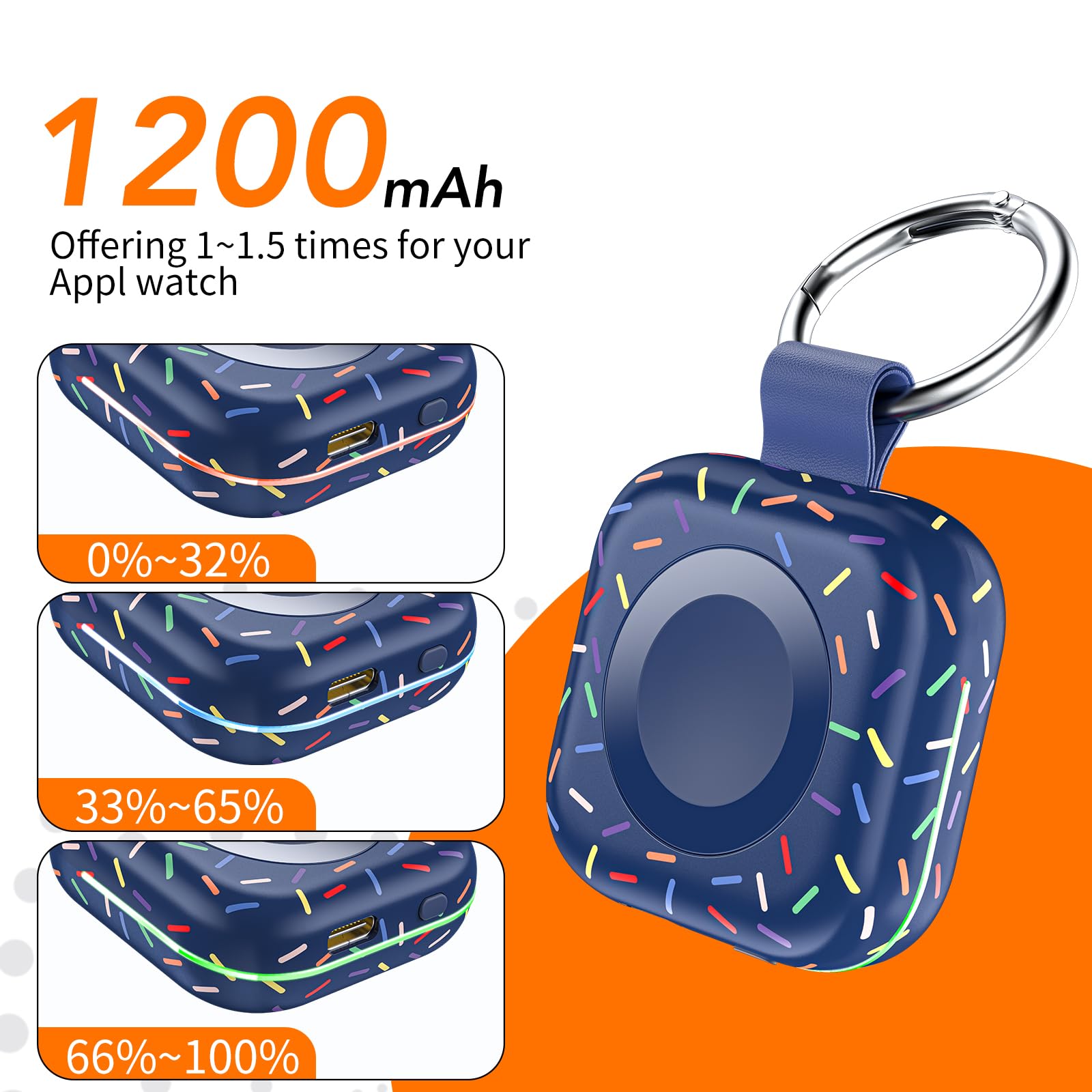 Portable Charger For Apple Watch 10 ,Wireless Magnetic Mini Iwatch Charger 1200Mah Power Bank Travel Keychain Accessories Smart