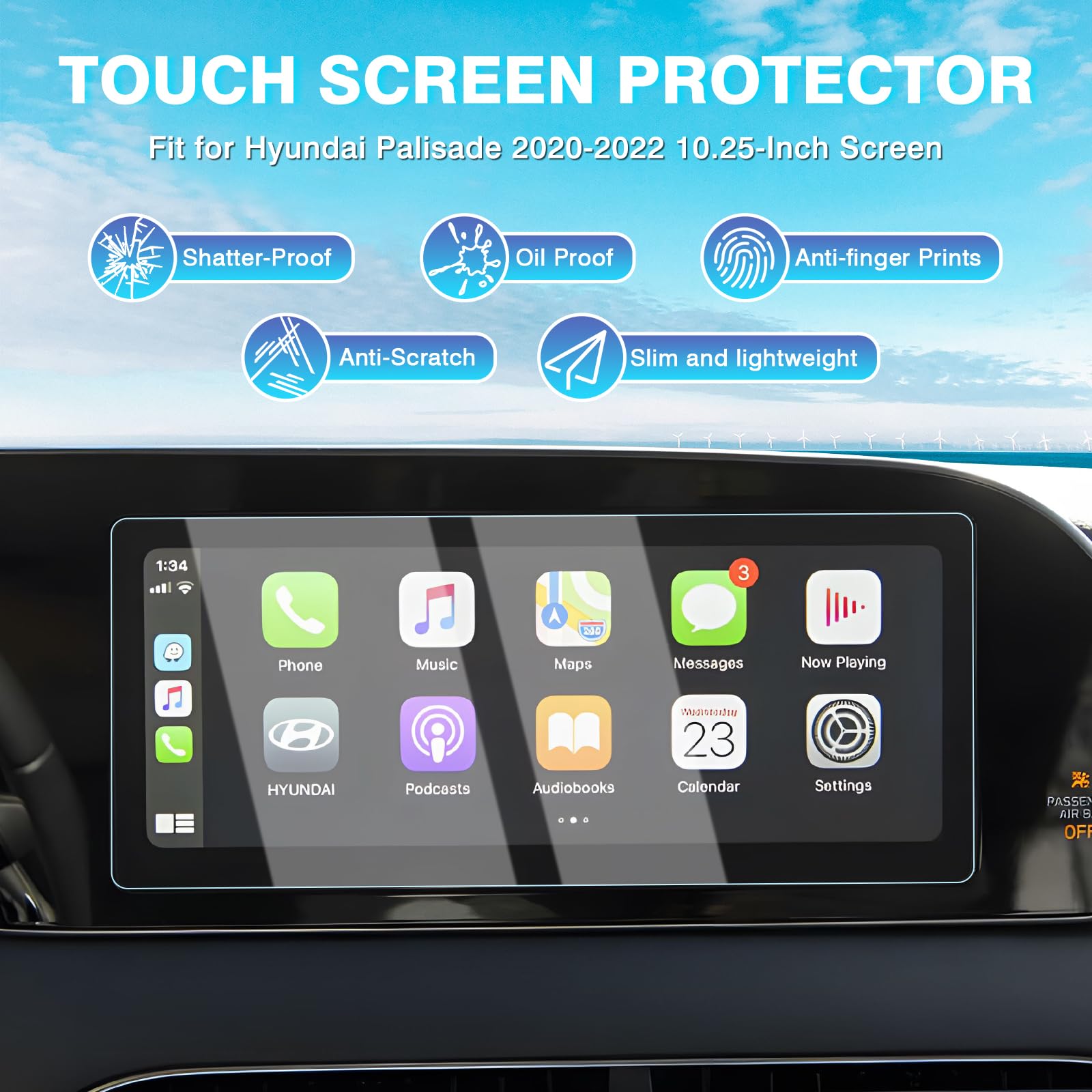 Karltys 2 Pack 10.25 Inch Screen Protector For Hyundai Palisade 2020 2021 2022, Palisade Touchscreen Tempered Glass Protector Ul