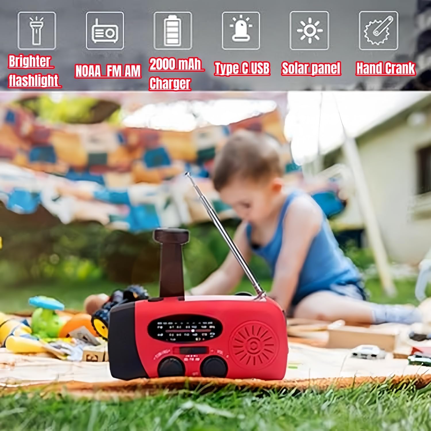 Handsider Solar Hand Crank Self Powered Survival Emergency Am Fm Noaa Weather Radio With Led Flashlight, 2000Mah Power Bank For