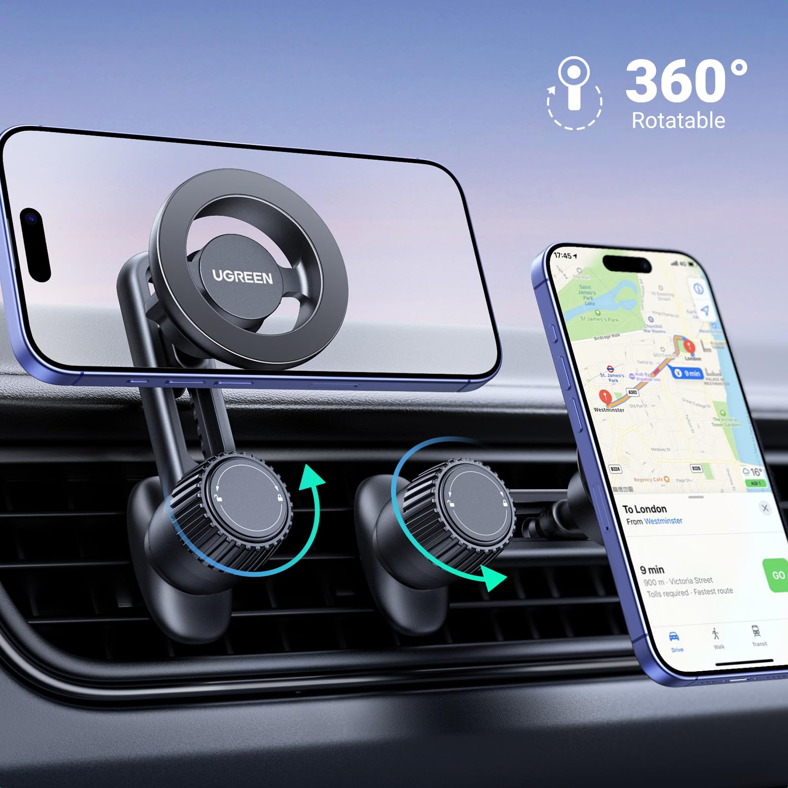 Ugreen Magnetic Phone Mount For Car Compatible For Magsafe, Not Blocking Air Vent, Strengthen Magnetic Power Car Phone Holder Co