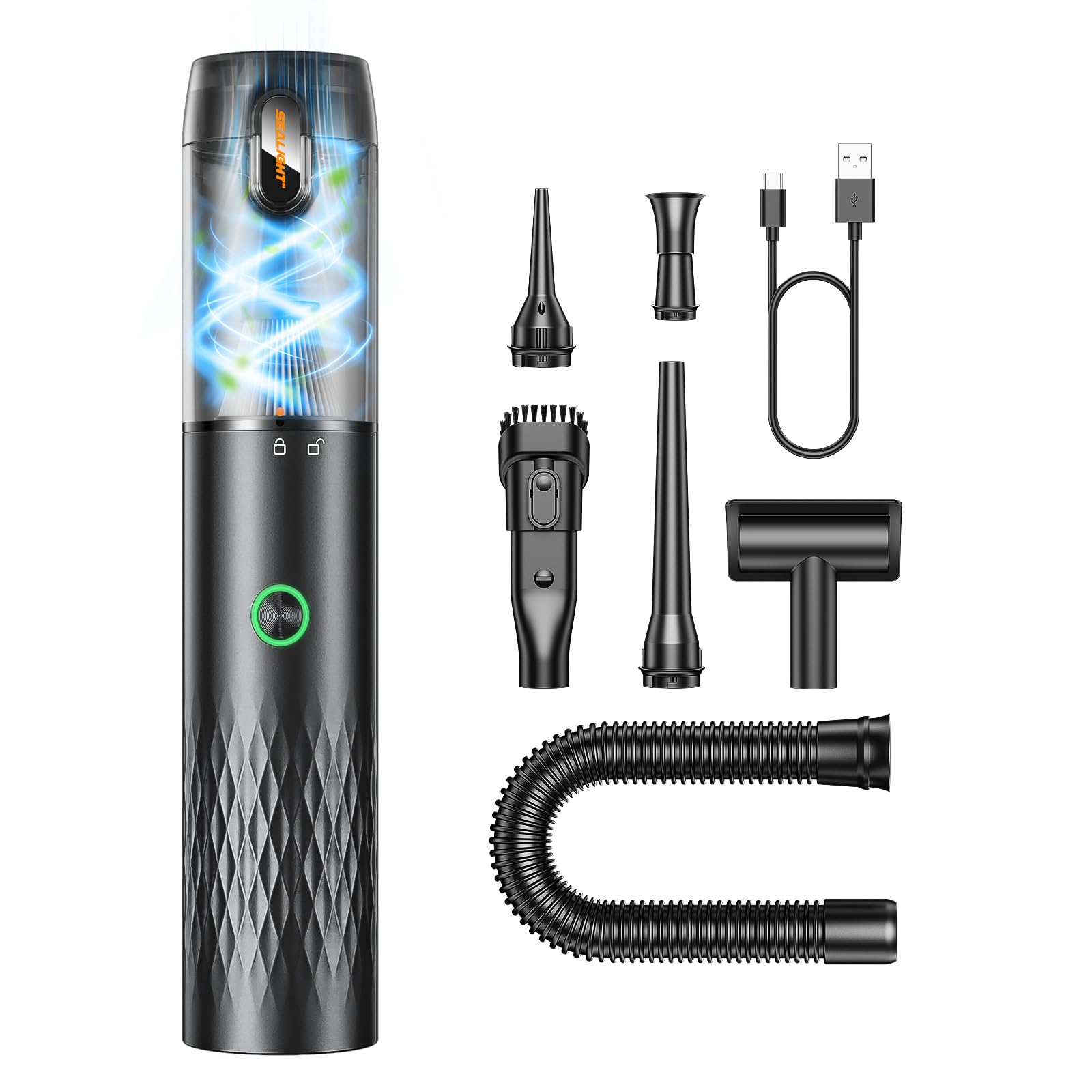 SEALIGHT Car Vacuum Portable Cordless, Handheld Cordless with High Power, Type-C Charging, 2 Suction Modes, Up to 40 Mins Runtim