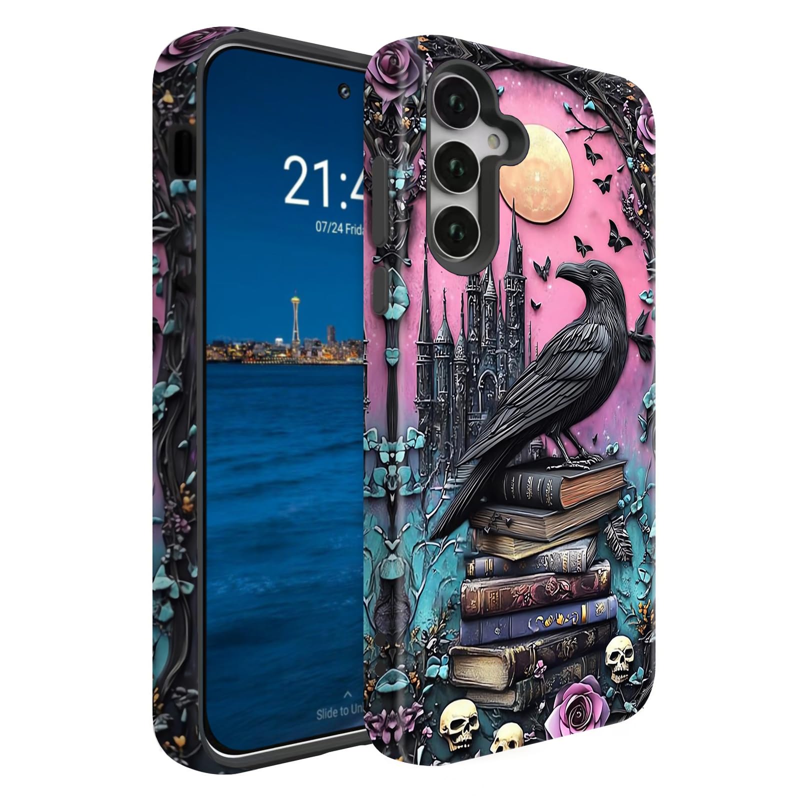 BSMOSPER Compatible for Samsung Galaxy S26 5G Case, Dual Layer Heavy Duty 2 in 1 Shockproof Protective Phone Case,Black Raven Bi