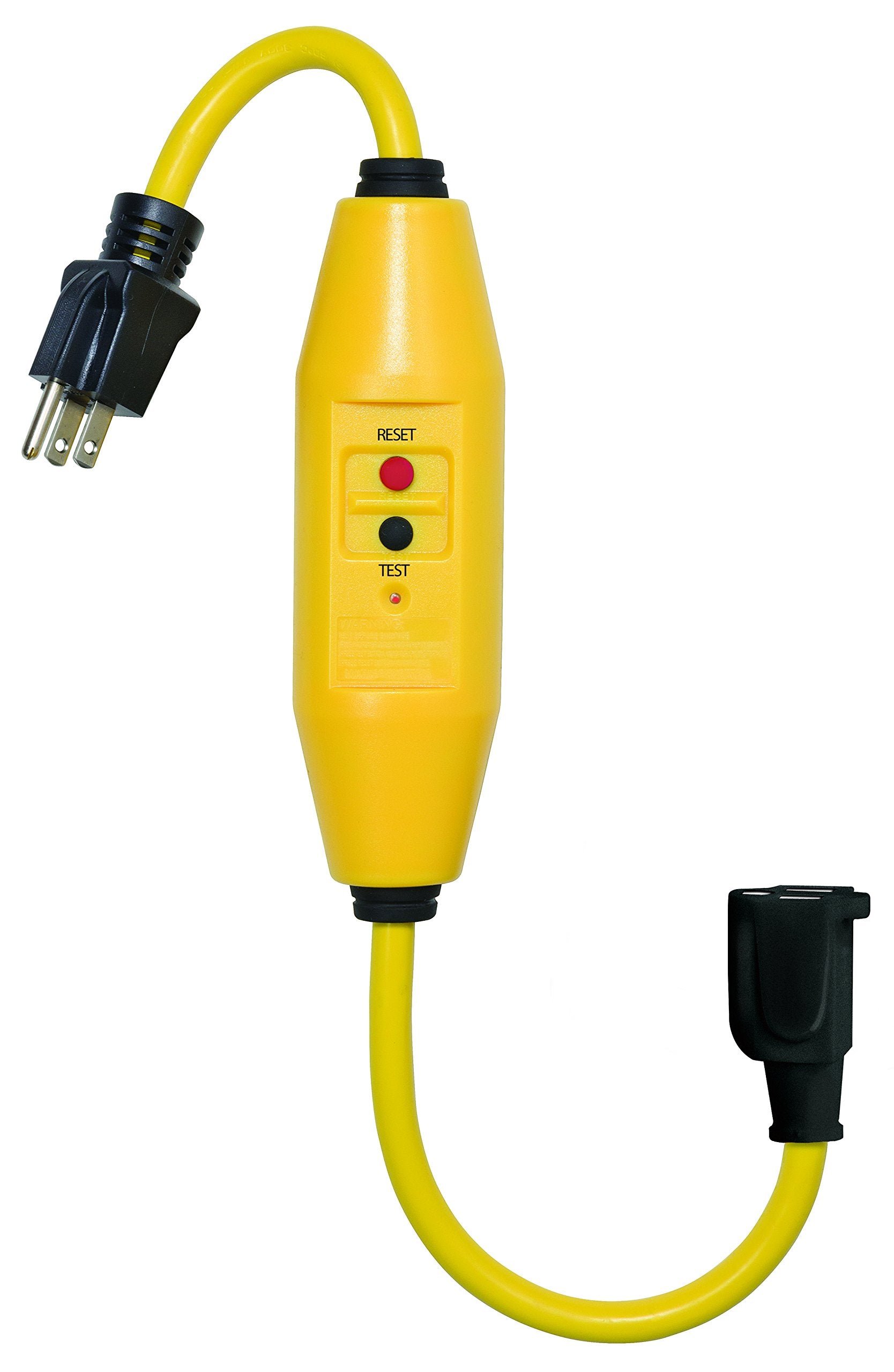 Tower Manufacturing 30438018 Auto Reset 15 Amp Inline Gfci Single Connector Cord, 18 Inches, Yellow