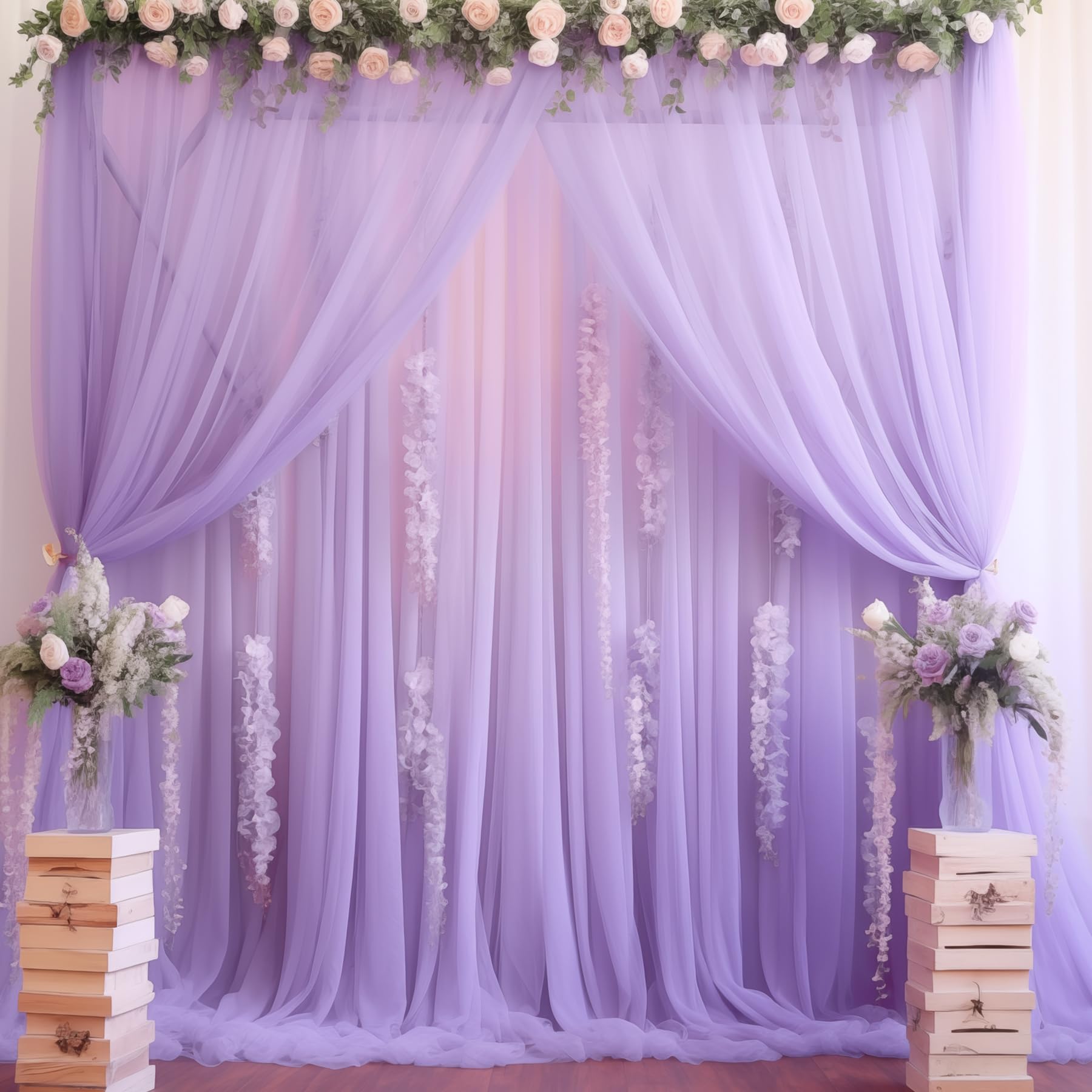 20X10 Purple Tulle Backdrop Curtains For Parties, Sheer Backdrop Curtain Wedding Photo Backdrop Drapes For Baby Shower Photograp