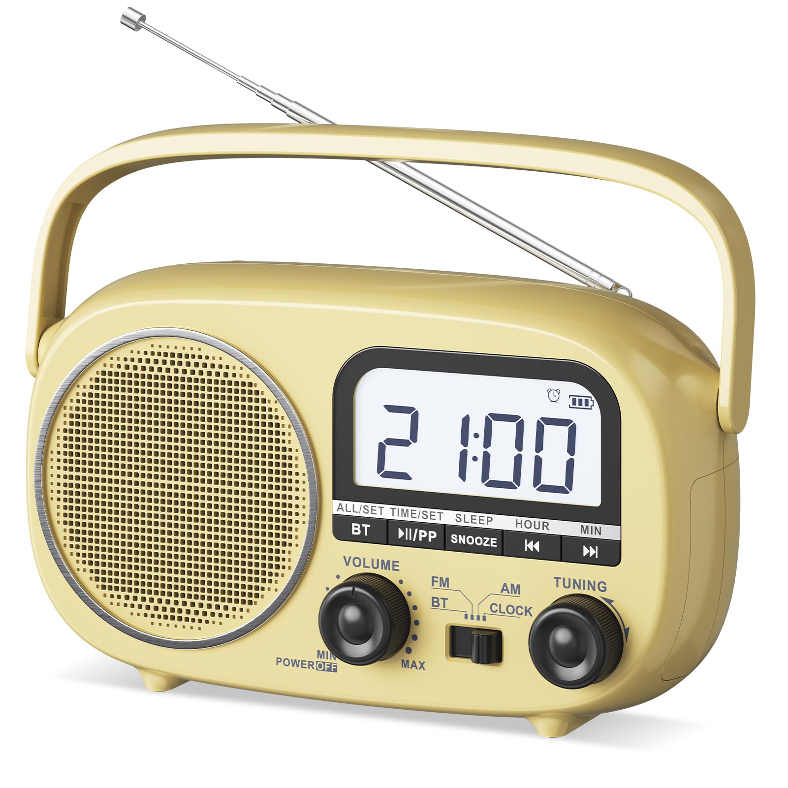 Audiocrazy Portable Radio AM FM with Bluetooth,Built-in Rechargeable Battery/Plug in Wall/4*D Cell Battery Operated, Digital Tim