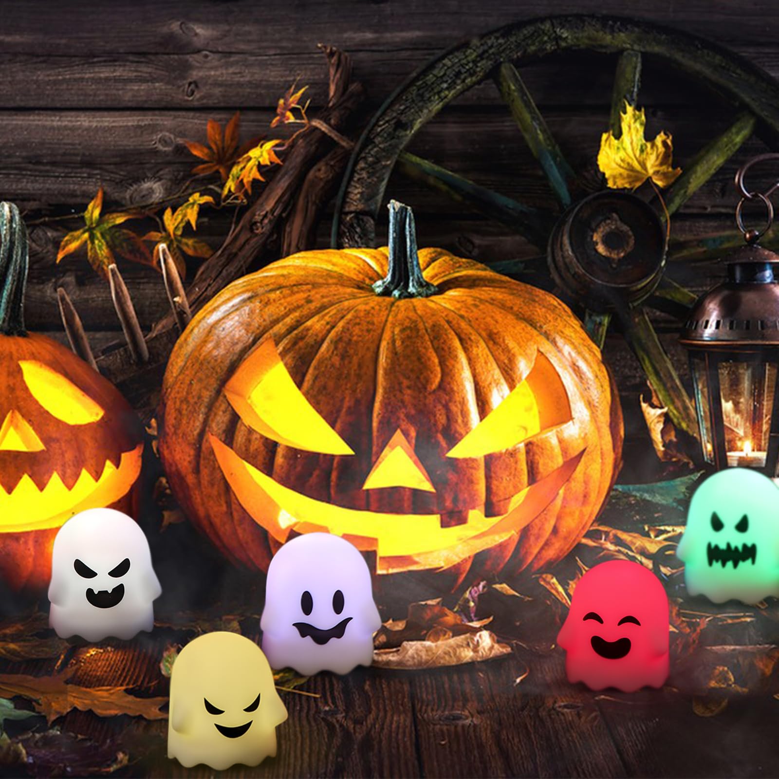 Lasumora Ghost Halloween Decorations Flameless Candles With Remote Timer, 6 Pack Grimace Ghost Candles Tea Lights Battery Operat