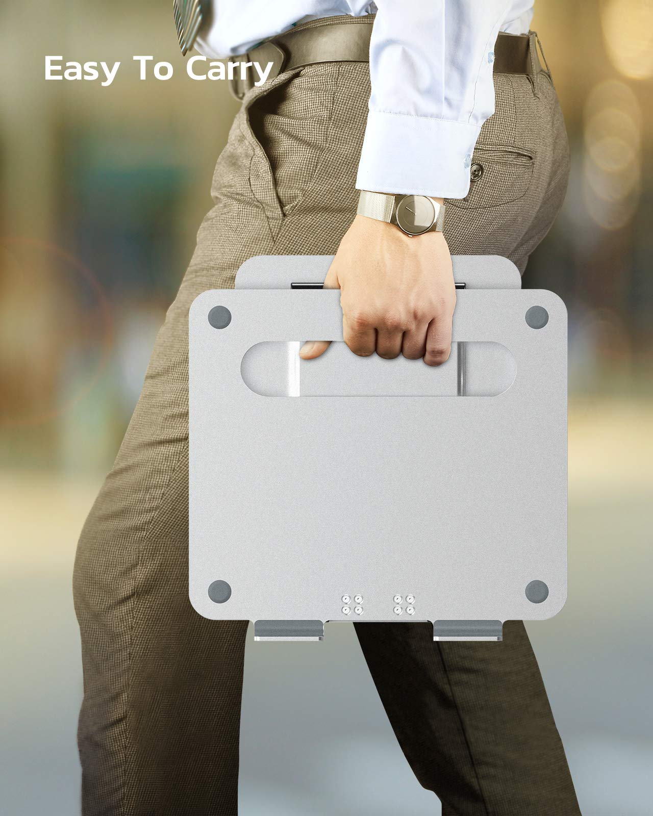 Nulaxy Laptop Stand, Ergonomic Sit To Stand Laptop Holder Convertor, Adjustable Height From 2.1' To 13.8', Supports Up To 22Lbs, Compatible With Macbook, All Laptops Tablets 11 17'   Silver