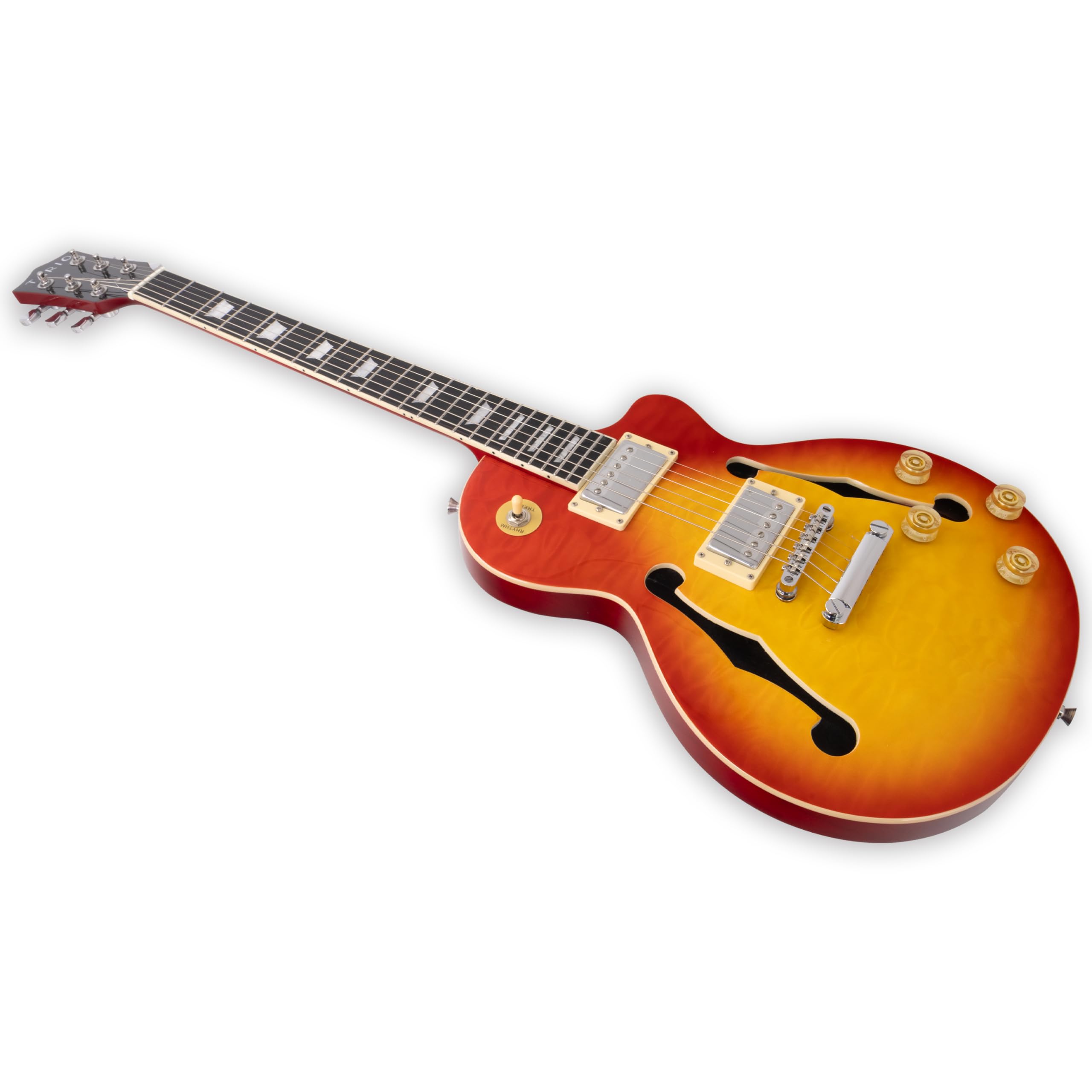 Tario Electric Guitar Cherryburst Semi Hollowbody Quilted Maple Top Okoume Body Maple Neck With Bag