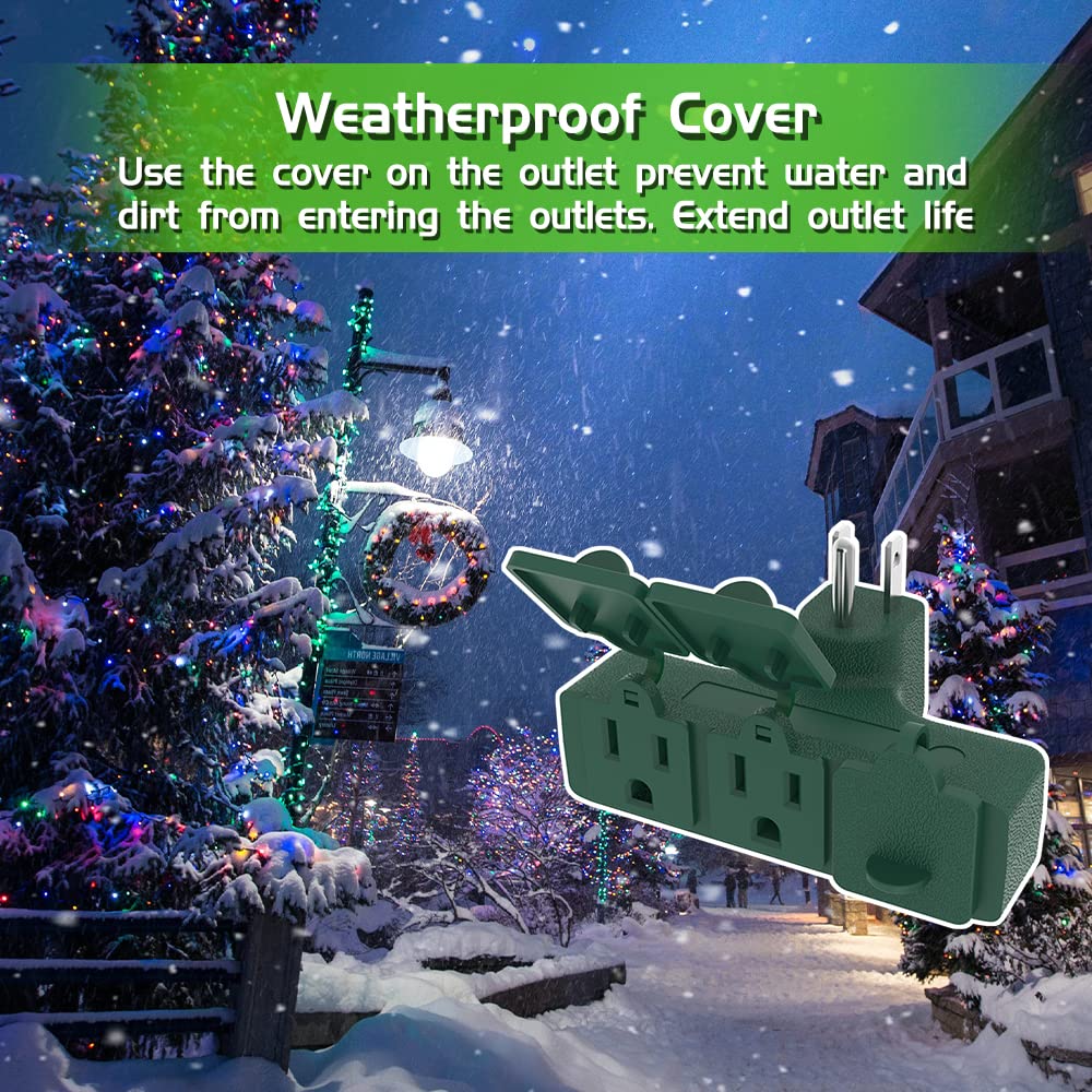 Qitim Outdoor Plug Extender, 3 Outlet Splitter With Safe Cover, Heavy Duty Waterproof Multi Plug For Christmas & Holiday Decorat