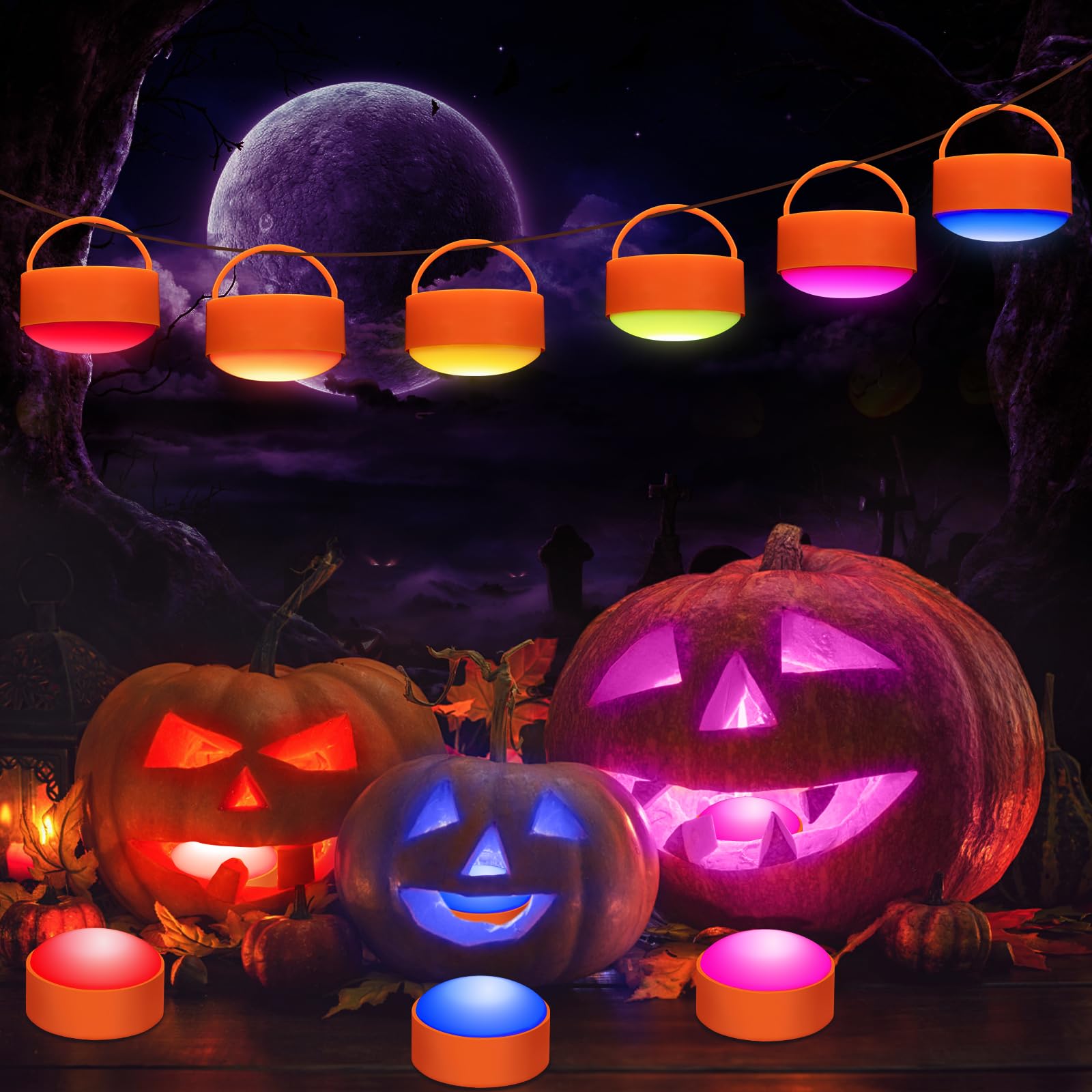 Halloween Led Flameless Pumpkin Lanterns, Battery Operated Jack-O-Lantern Lights With Remote Control And Timer, Rgb Dimmable Col
