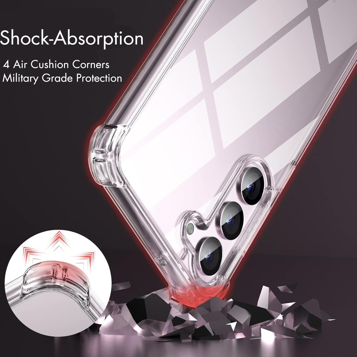 KIOMY Phone Case for Samsung Galaxy S23 5G Shockproof Hybrid PC TPU Crystal Clear Slim Fit with Airbag Corners
