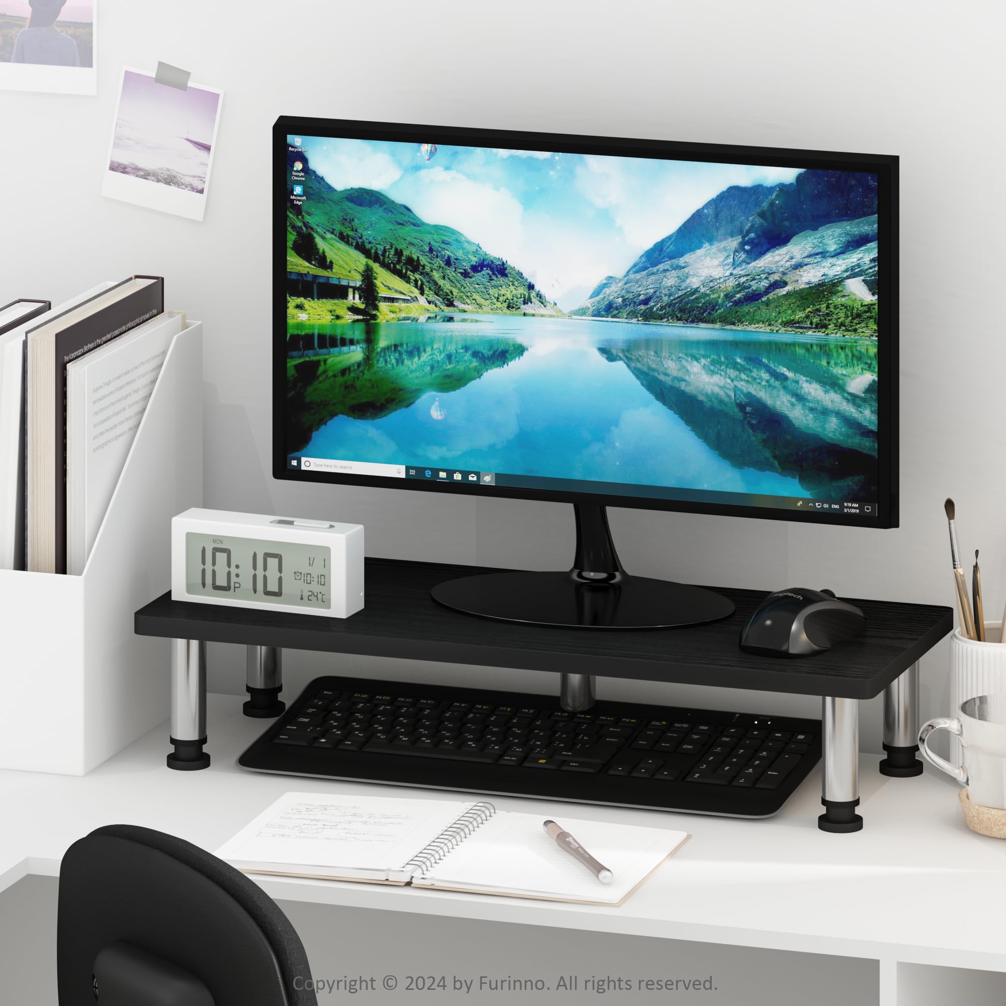 Stainless Monitor Riser Furinno Turn-N-Tube Monitor Riser Stand, Americano, Stainless Steel ...