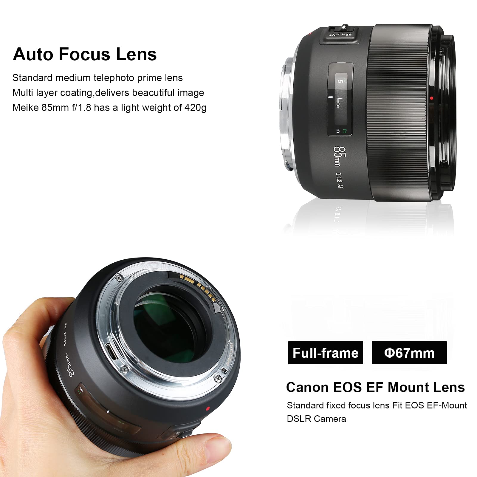 Meike 85Mm F1.8 Large Aperture Full Frame Auto Focus Telephoto Lens For Canon Eos Ef Mount Digital Slr Camera Compatible With Ap