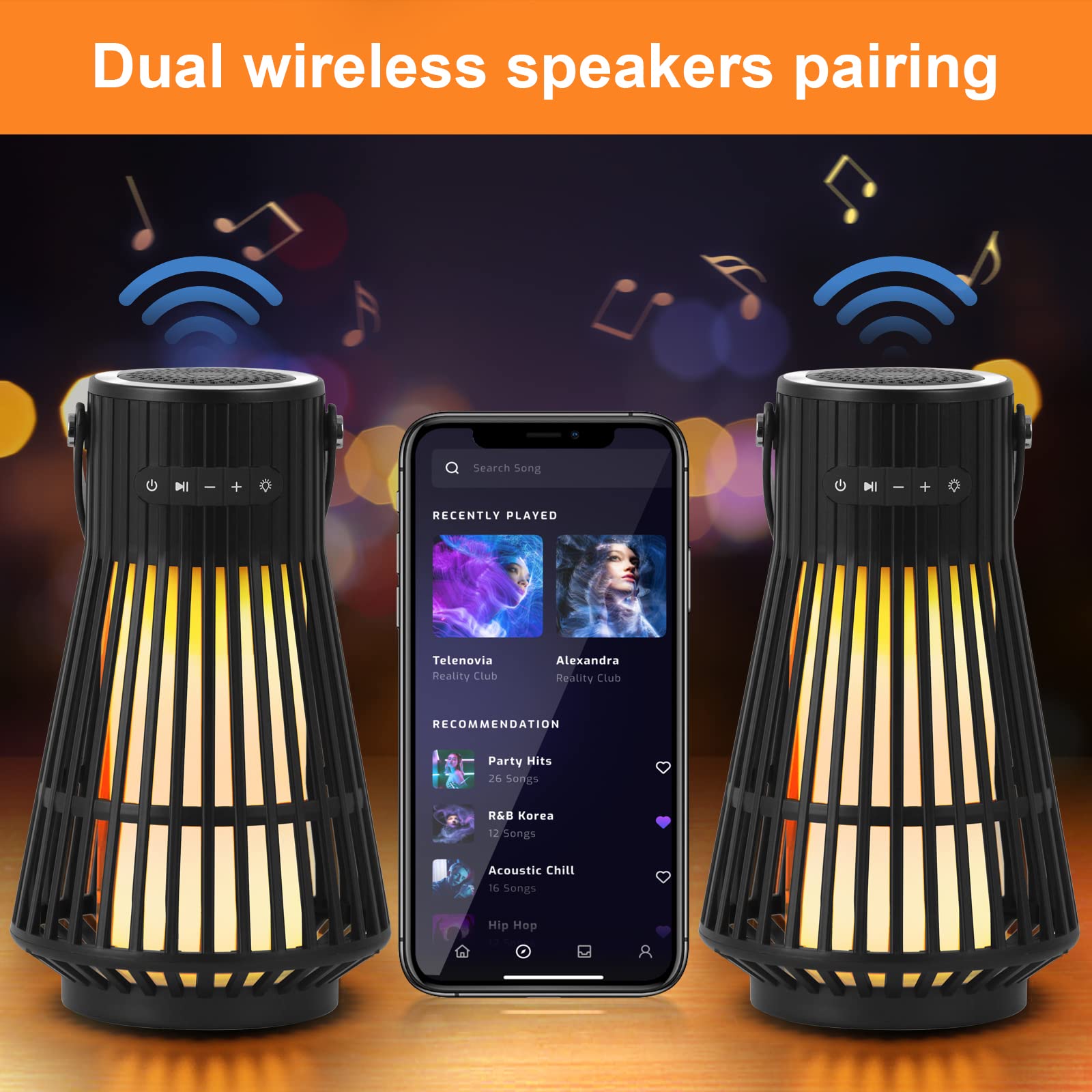 Outdoor Bluetooth Flame Speaker, Tesoorda Led Flickering Flame Effect Speaker With Torch Light, Portable Waterproof Wireless Spe